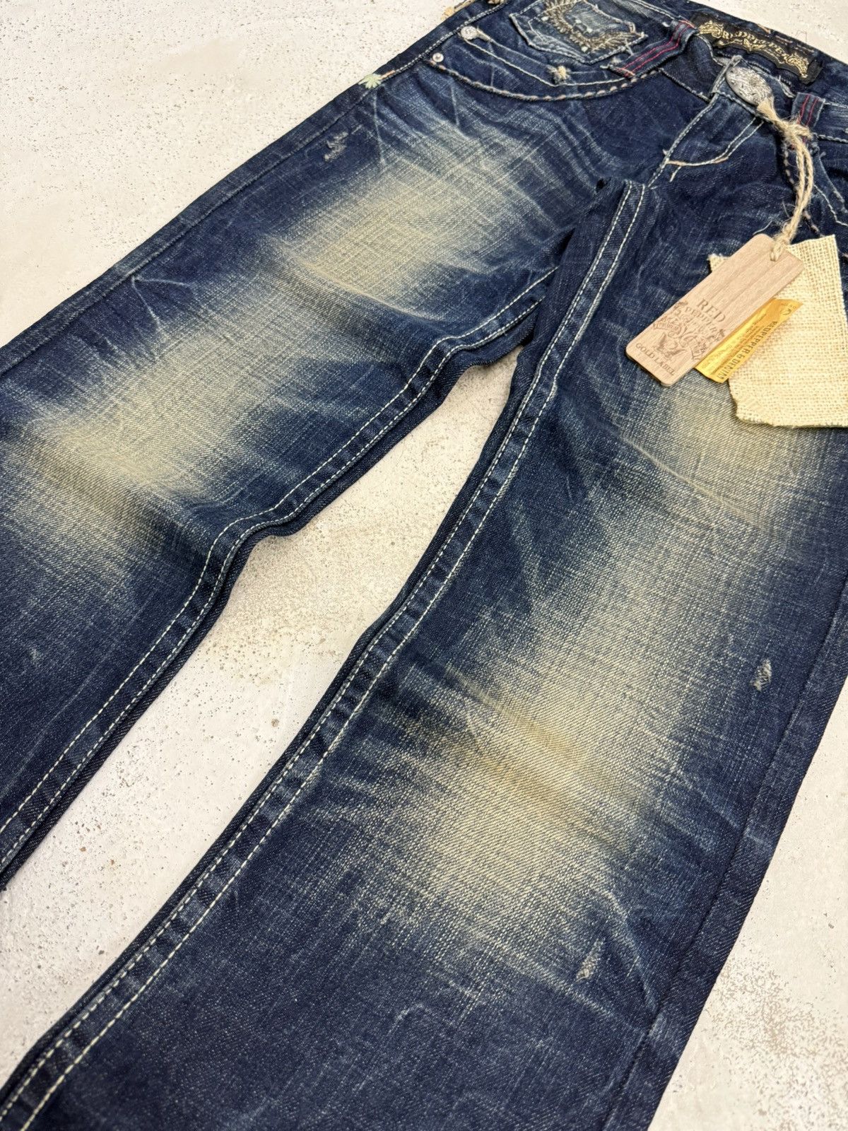 Hysteric Glamour × Japanese Brand Red Pepper Feather Wings Embroidered Lowrise Mud Flare Jeans Size US 27 - 12 Thumbnail