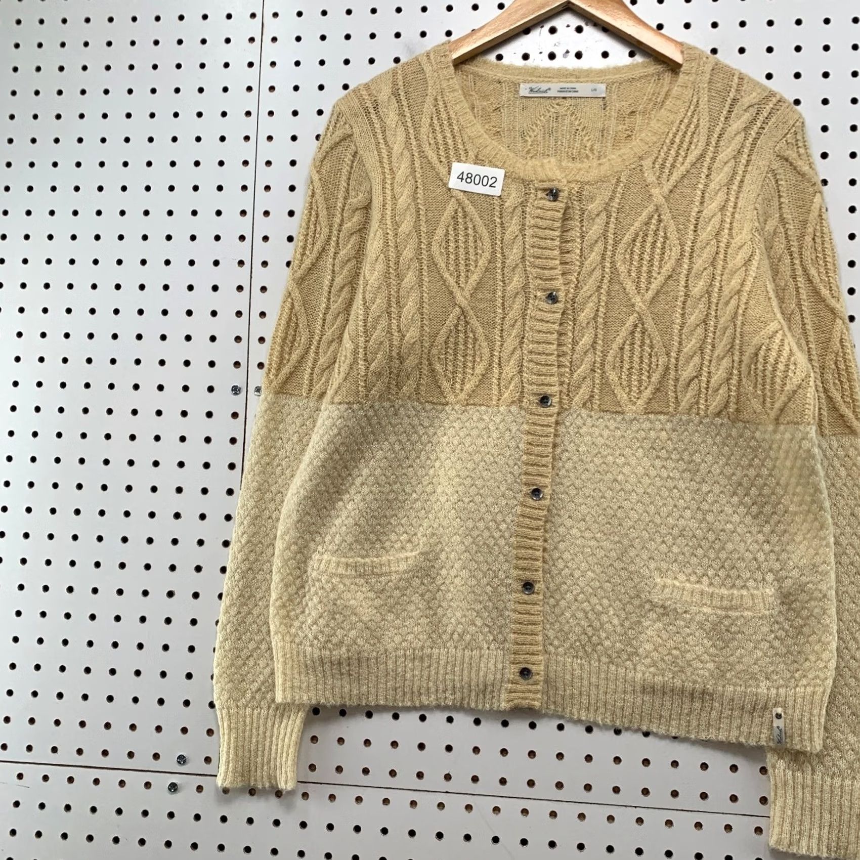 Vintage Woolrich Wool Mohair Cardigan Sweater Womens Large Beige Cable Knit Two Tone Size L / US 10 / IT 46 - 5 Thumbnail