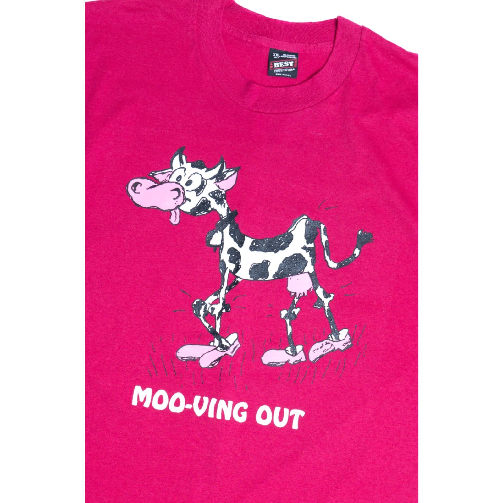 Fruit Of The Loom VINTAGE Moo-ving Out Cow Graphic Single Stitch T-Shirt XX-Large Unisex Adults Purple Pink 1990s Meat? Size US XXL / EU 58 / 5 - 3 Thumbnail