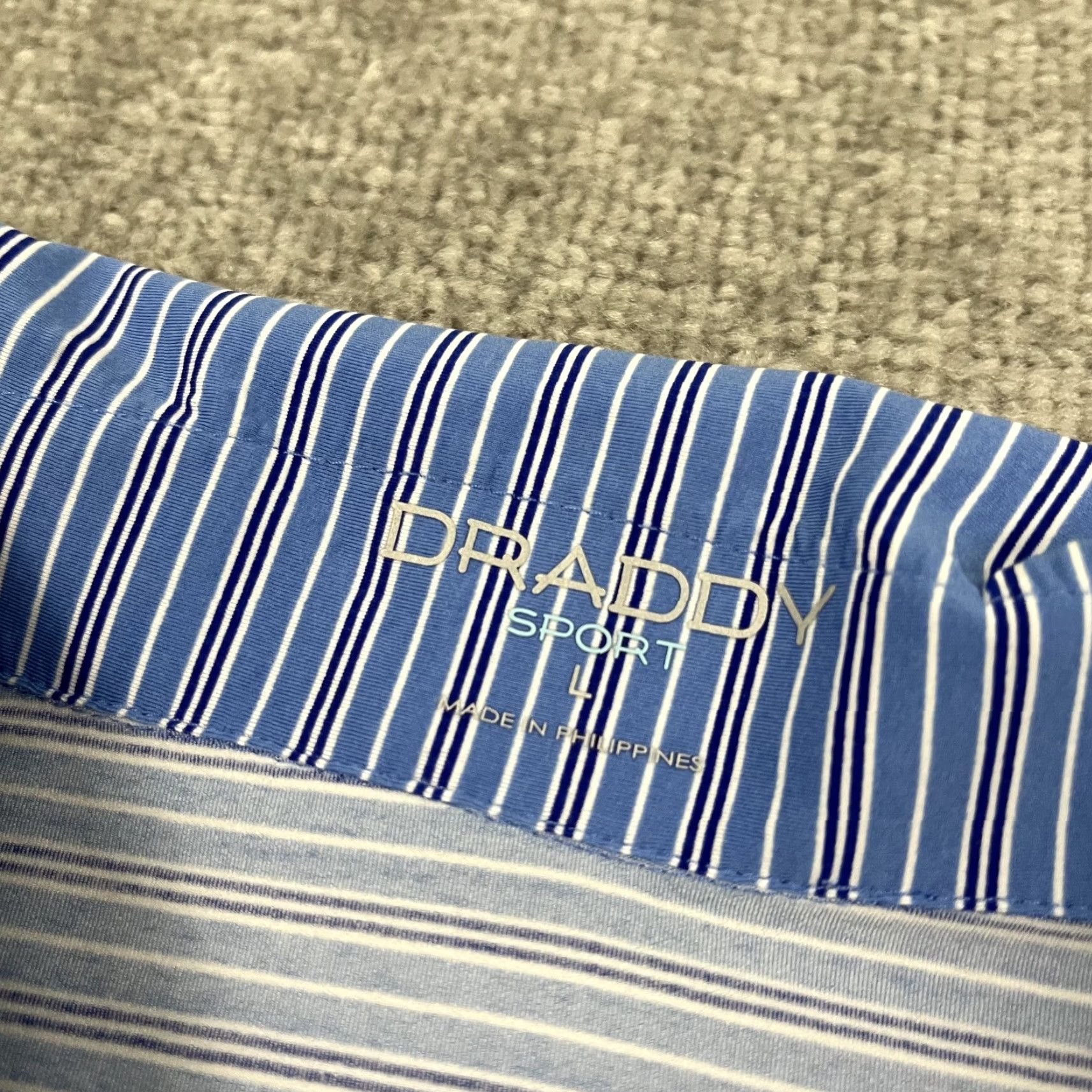 Vintage Draddy Sport Polo Shirt Mens Large Blue White Striped Performance Golf Casual Size US L / EU 52-54 / 3 - 2 Thumbnail