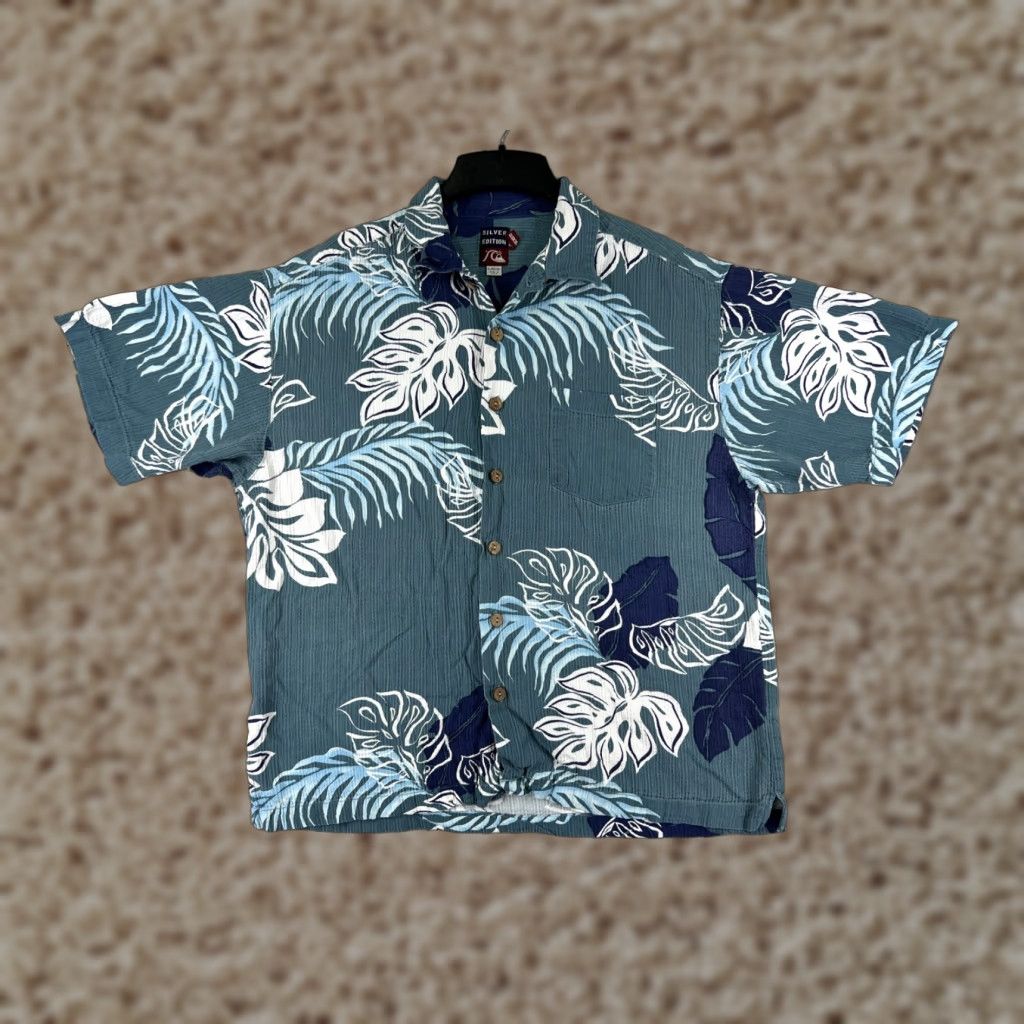 Quiksilver VINTAGE Quiksilver Shirt Men L Blue Palm Leave Hawaiian 100% Rayon Edition Size US L / EU 52-54 / 3 - 1 Thumbnail