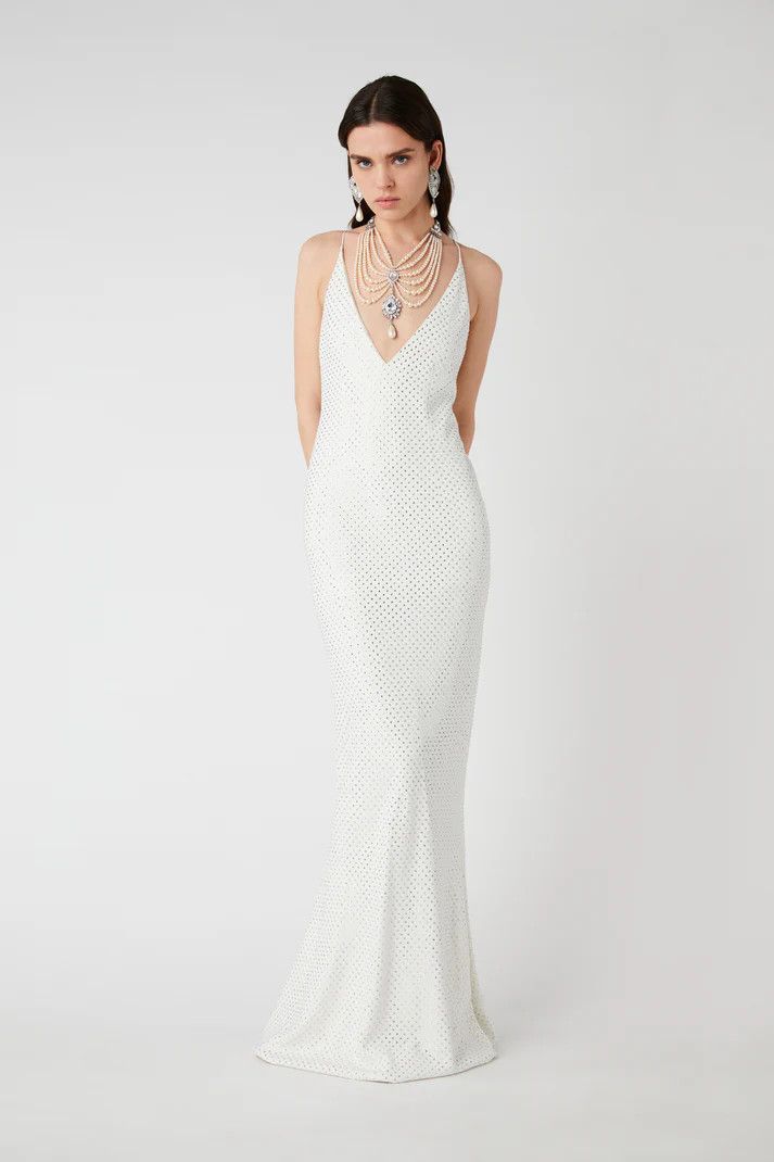 Alessandra Rich o1s22i1n0225 Long Cady Slip Dress in White Size M / US 6-8 / IT 42-44 - 3 Thumbnail