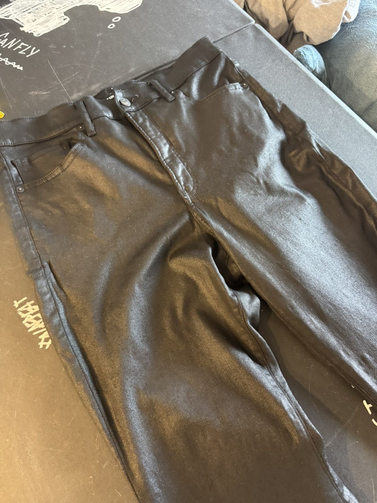 Express Express Black Wax Waxed Denim Jeans Pants Avant Garde Goth Size US 32 / EU 48 - 9 Thumbnail