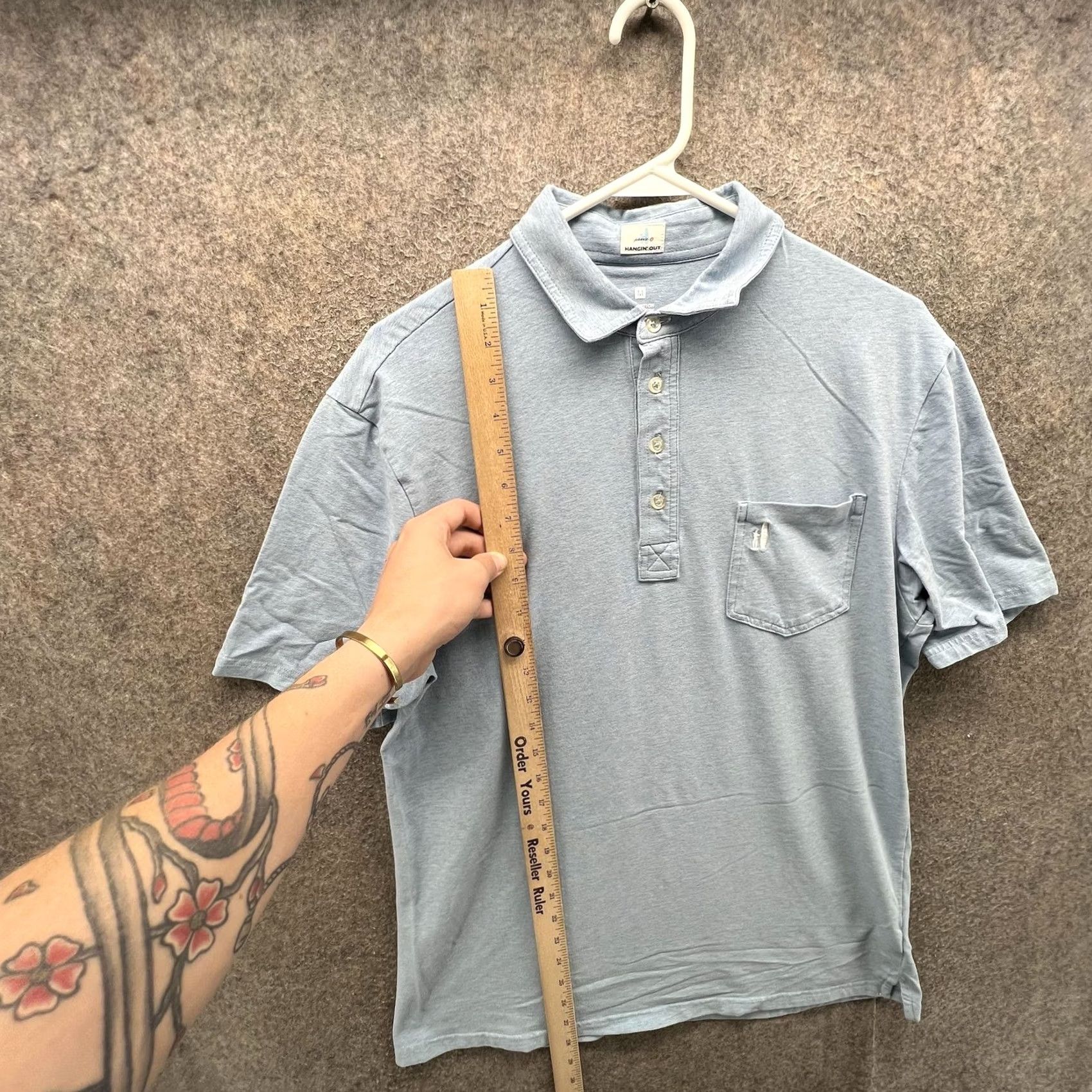 johnnie-O Johnnie-O Hangin' Out Polo Shirt Mens M Blue Solid Pocket Stretch Casual Golf Shirt Size US M / EU 48-50 / 2 - 6 Thumbnail