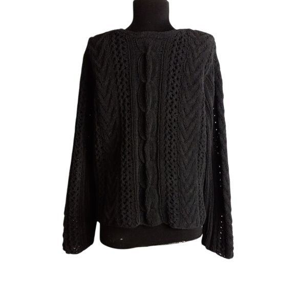 J. Jill J. Jill XL Cardigan Sweater Handknit Black Cable Knit Polyes Size XL / US 12-14 / IT 48-50 - 3 Thumbnail