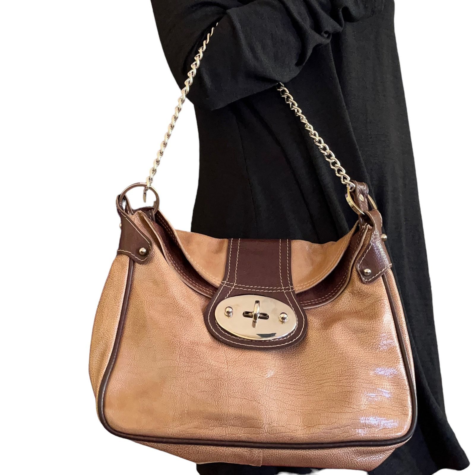 Other Vin Baker Tan Brown Patent Leather Chain Strap Satchel Bag Size ONE SIZE - 4 Thumbnail