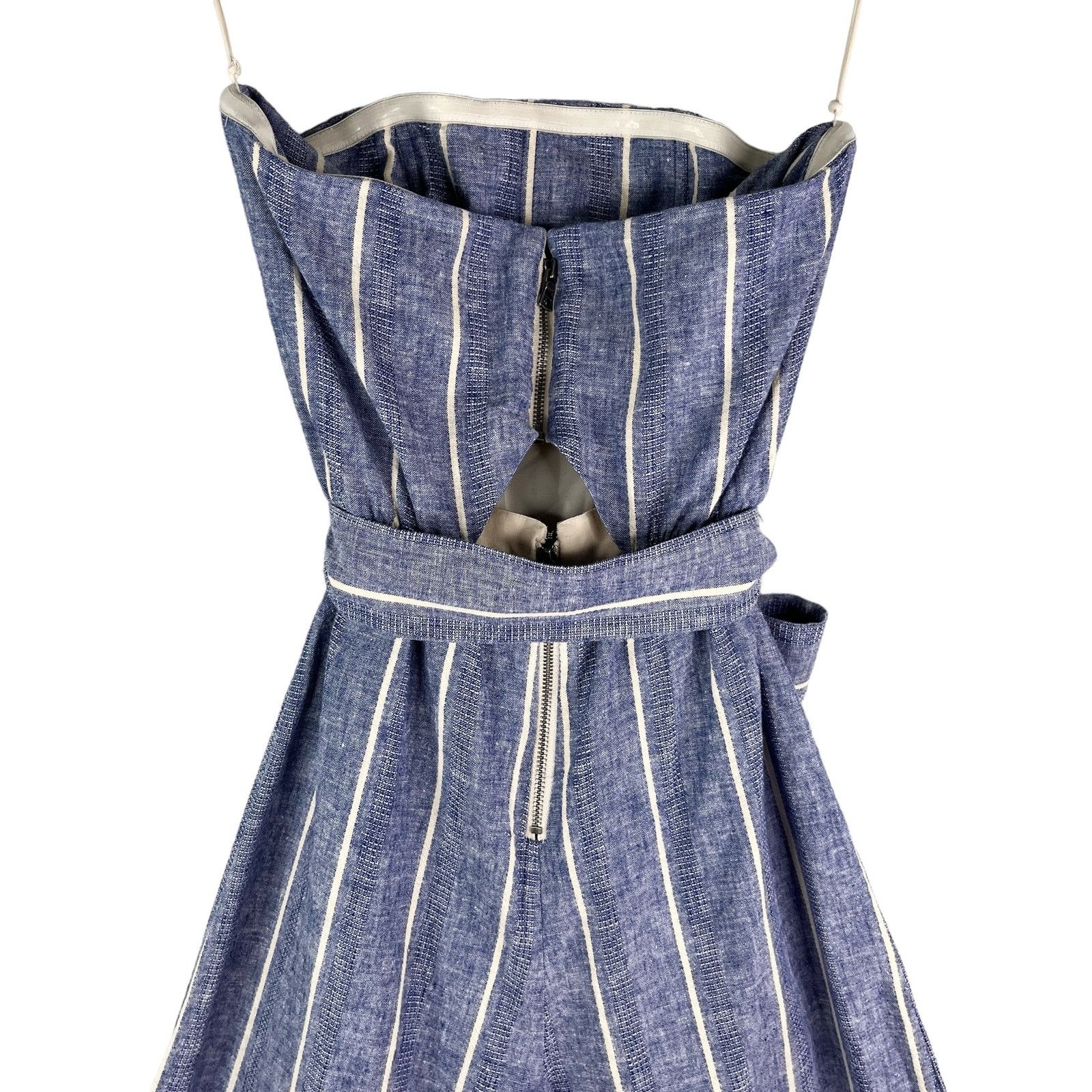 ALICE + OLIVIA Lucie Linen Striped Strapless Jumpsuit 0