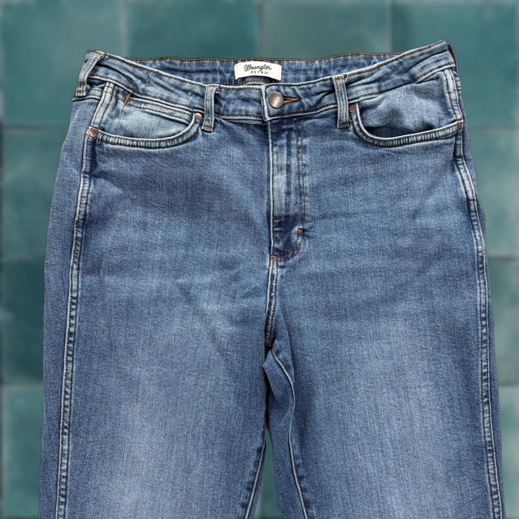 Wrangler Wrangler Retro Jeans Mens 32x34 Blue Slim Straight Stretch Denim Raw Hem Cowboy Size US 32 / EU 48 - 1 Thumbnail