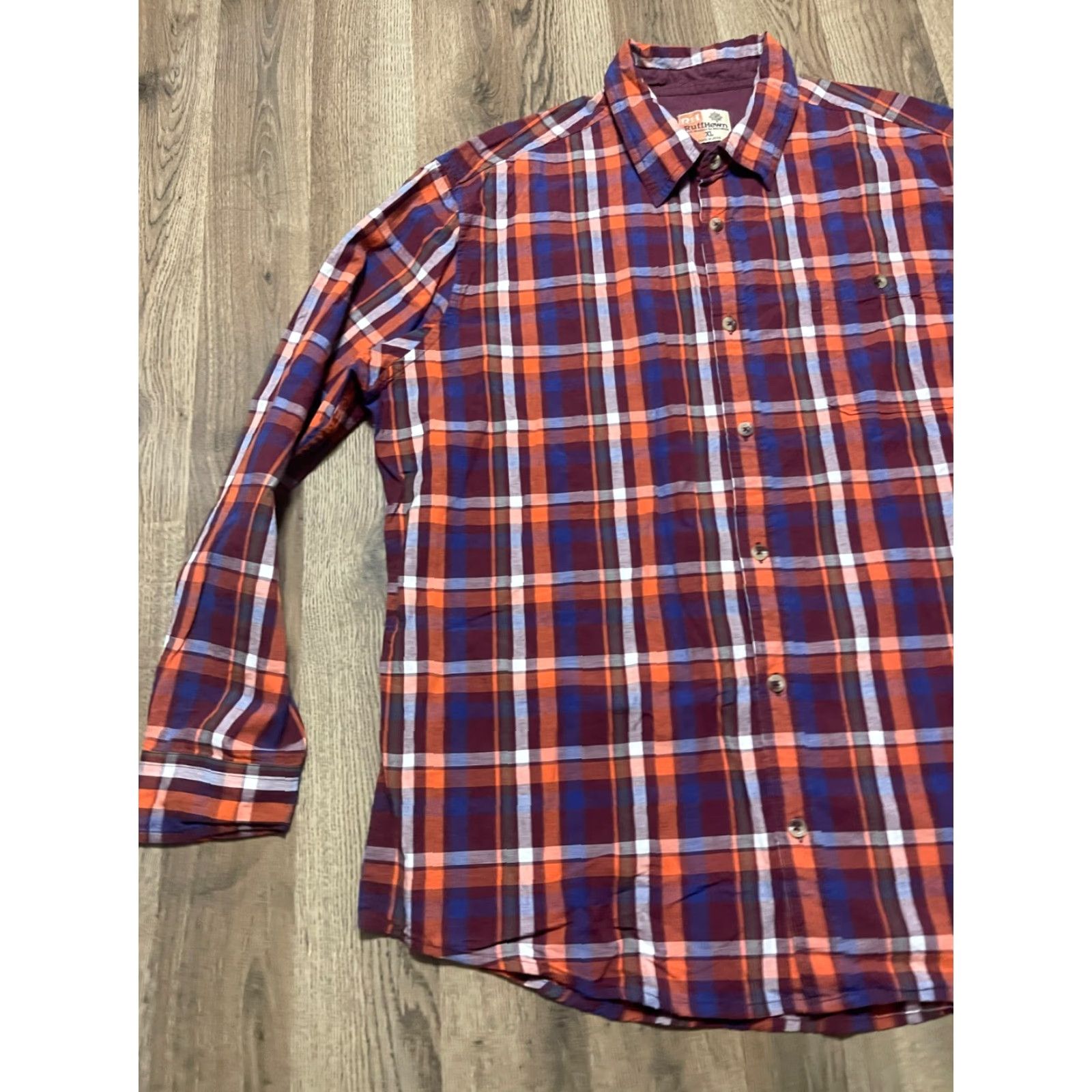 Vintage Ruff Hewn Shirt Mens XL Blue Orange Red White Plaid Button Up Shirt Size US XL / EU 56 / 4 - 3 Thumbnail