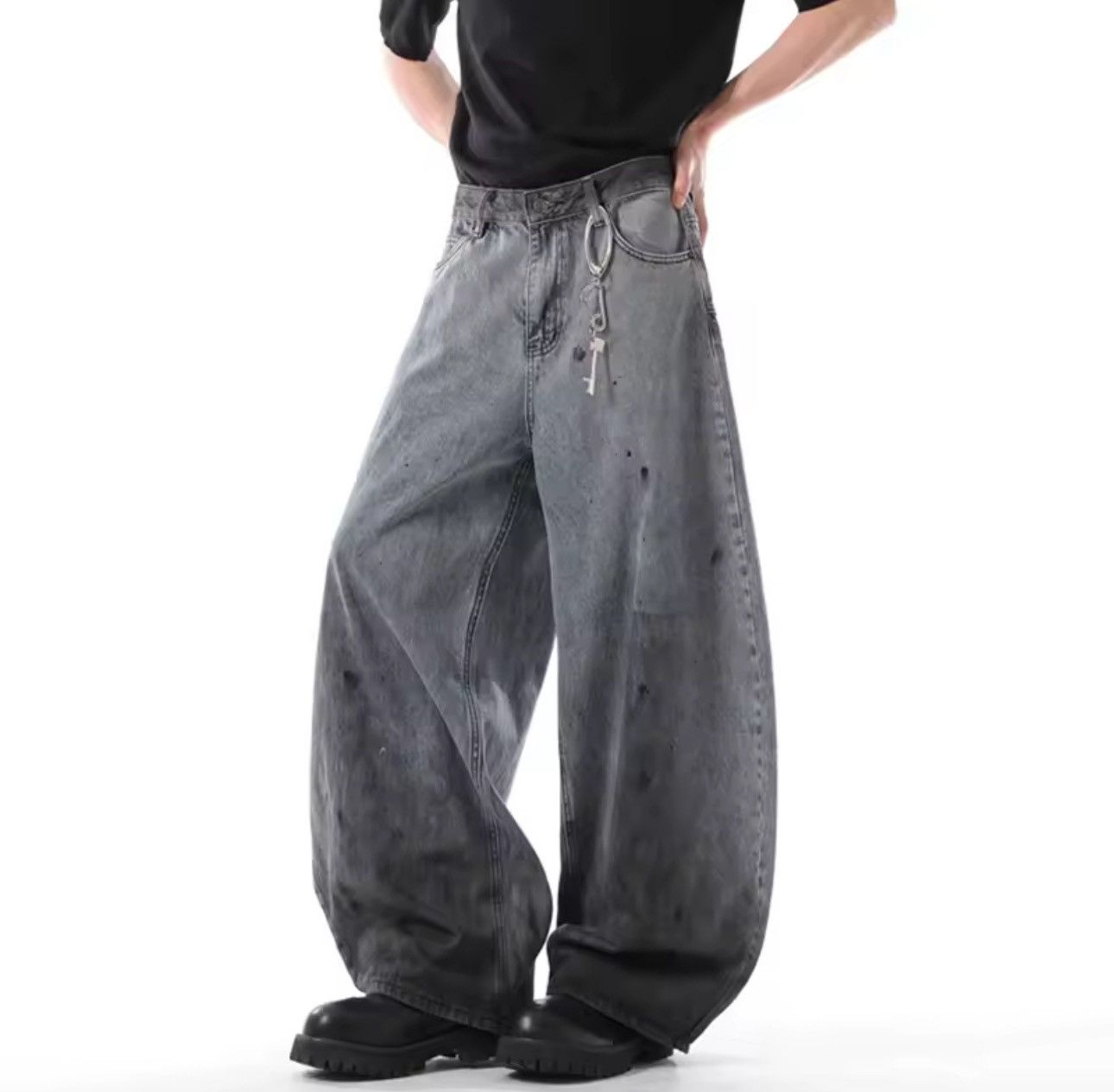 Jean Washed Dirty High Street Wide Leg Designer Jeans Pants Size US 30 / EU 46 - 3 Thumbnail