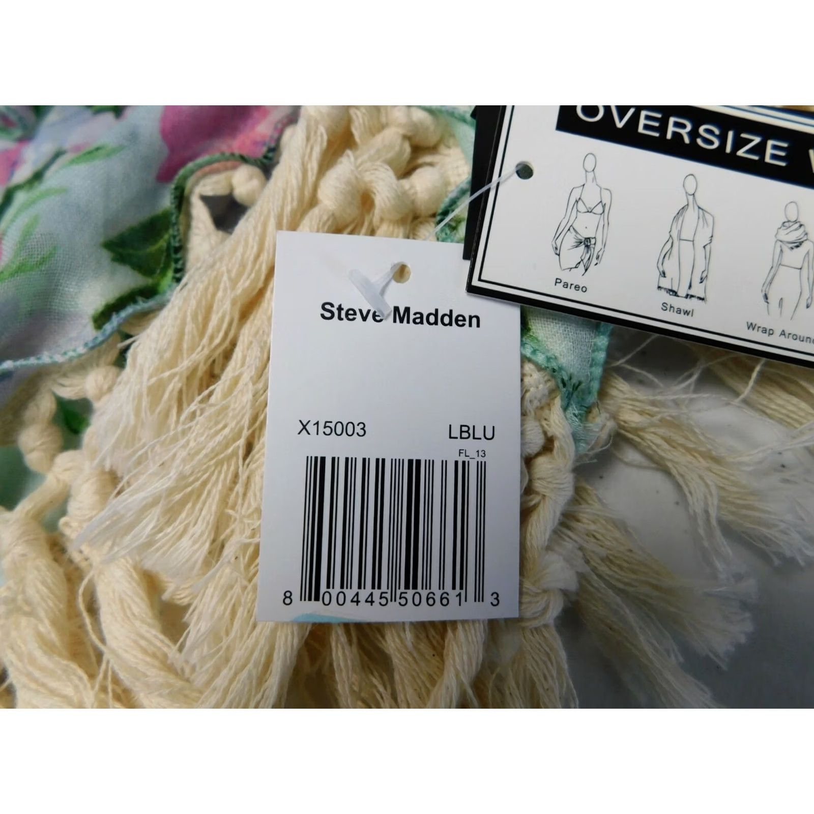 Steve Madden Steve Madden Keep Blooming Oversize Tassel Triangle Wrap-Swim Cover-Up Scarf Multi-Color Floral 66" Wide 23" Long Womens Shawl/Wrap Size ONE SIZE - 5 Thumbnail