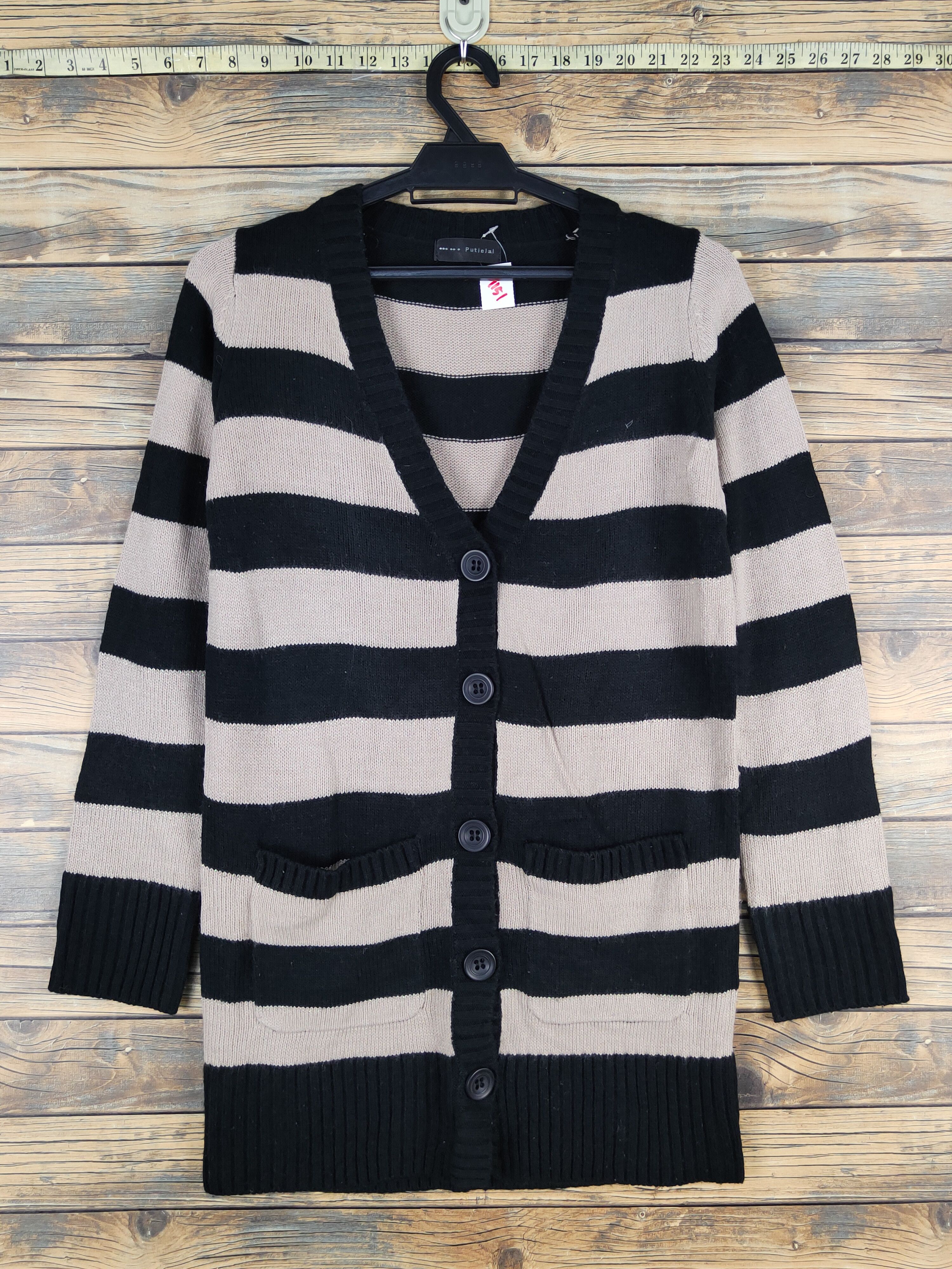 Japanese Brand × Vintage Putielal Black Brown Stripe Knitwear Cardigan #W1151 Size M / US 6-8 / IT 42-44 - 1 Thumbnail