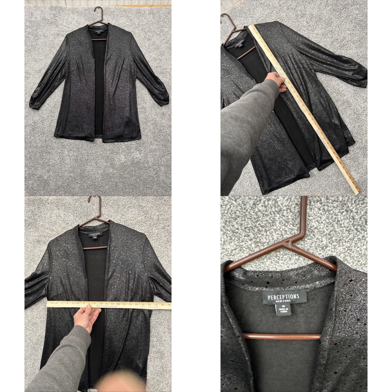 Vintage Perceptions 2 Piece Set Womens Size 10 Sparkly Evening Wear Chic Sleek Luxury Black Jacket Tank Long Sleeve Formal Party/Cocktail Women 10 Size US 10 / IT 40 - 8 Thumbnail