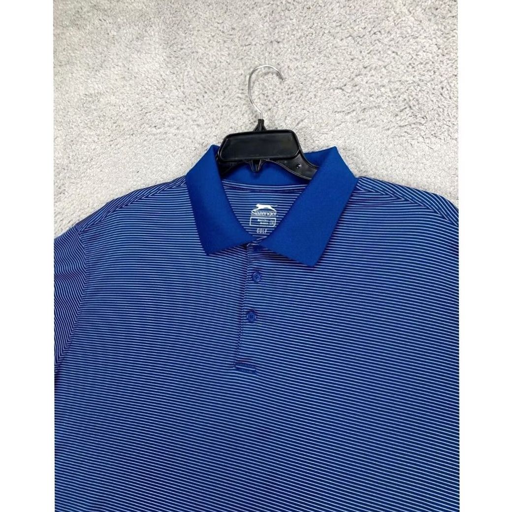 Vintage Slazenger Polo Shirt Men 2XL Blue White Striped Golf Performance Stretch Polo Shirt Mens Athletic Short Sleeve Size US XXL / EU 58 / 5 - 5 Thumbnail