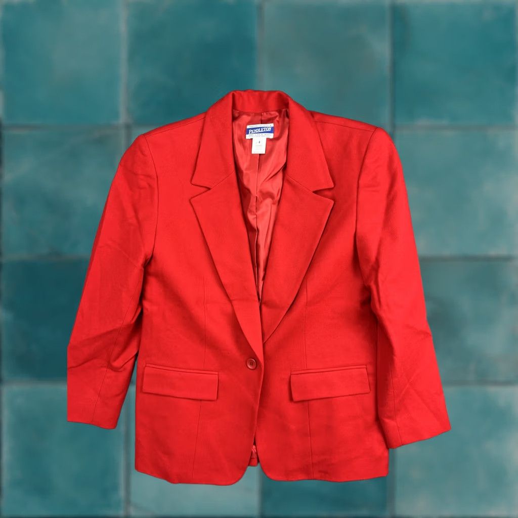Pendleton VINTAGE Pendleton Blazer Womens 8 Red 100% Wool Single Button Lined Classic Jacket Size M / US 6-8 / IT 42-44 - 1 Thumbnail