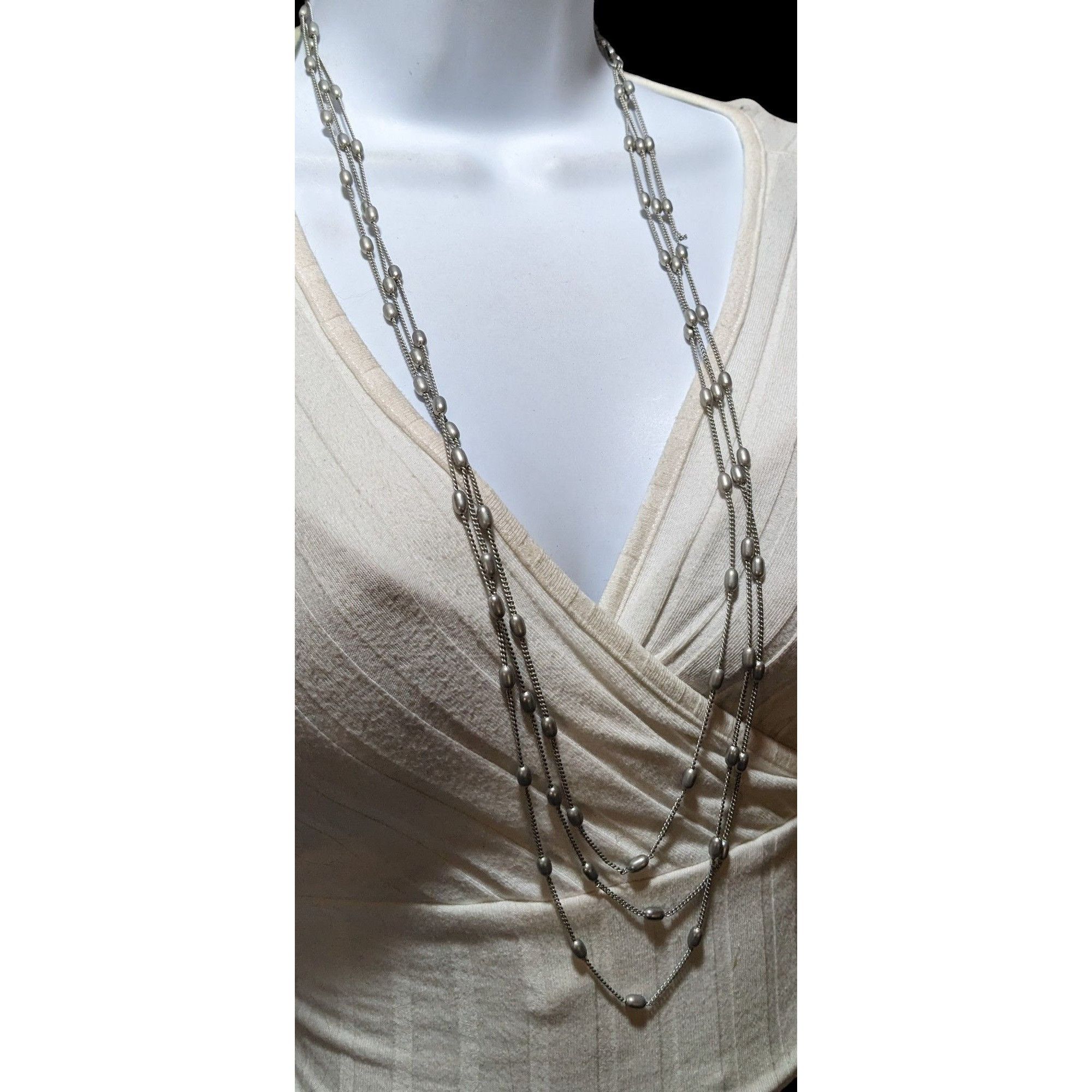 Other Modern Elegant Silver Multilayer Beaded Station Necklace Size ONE SIZE - 7 Thumbnail