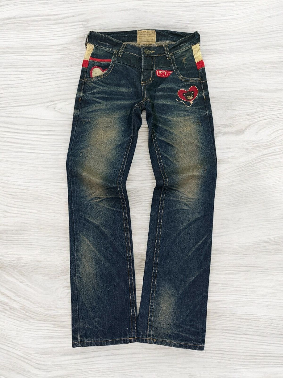 Hysteric Glamour Yoshitomo Nara Lolita Washed Claw Mark Embroidery Bear Size US 29 - 2 Thumbnail