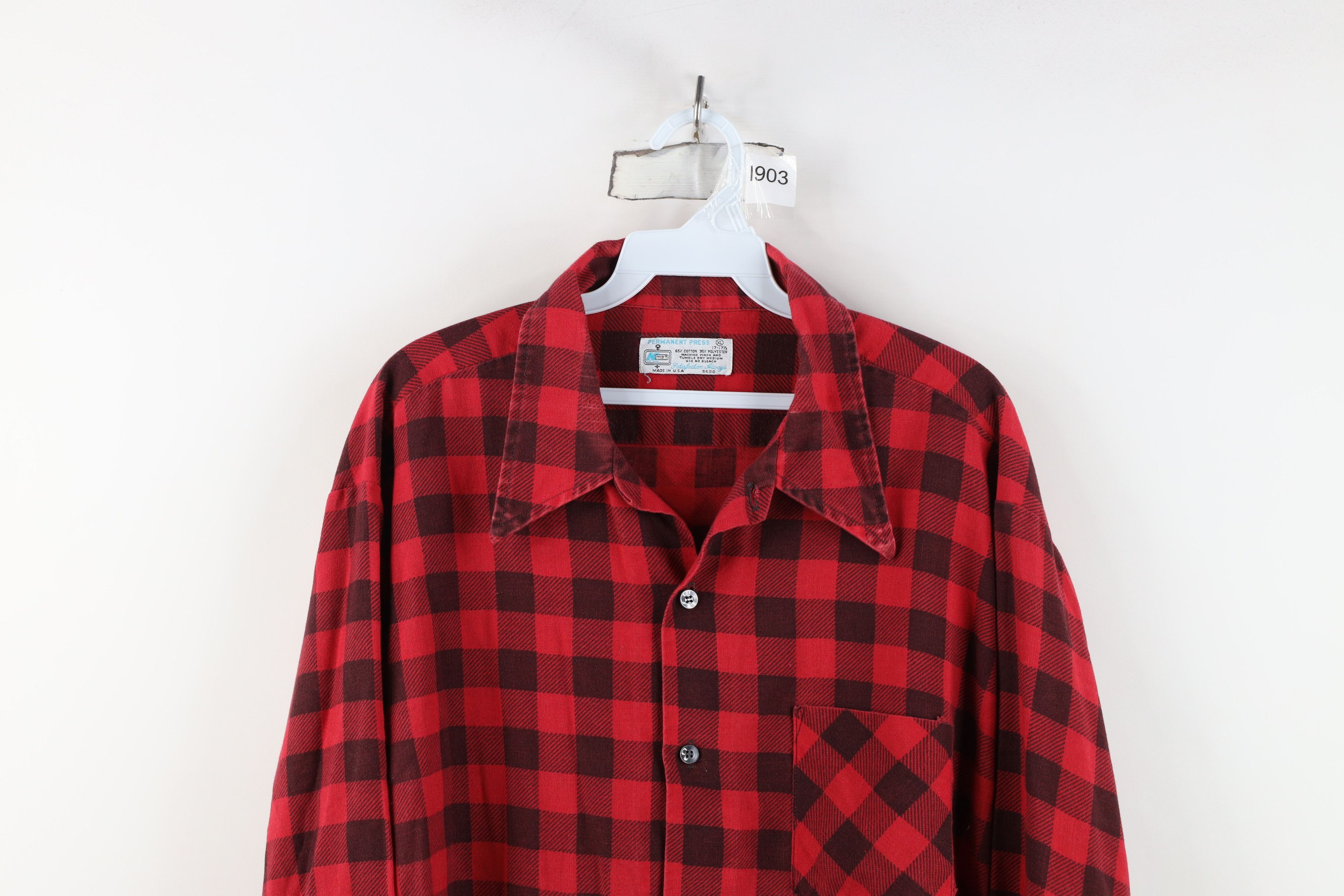 Vintage Vintage 70s Streetwear Flannel Collared Button Shirt Red Size US XL / EU 56 / 4 - 2 Thumbnail