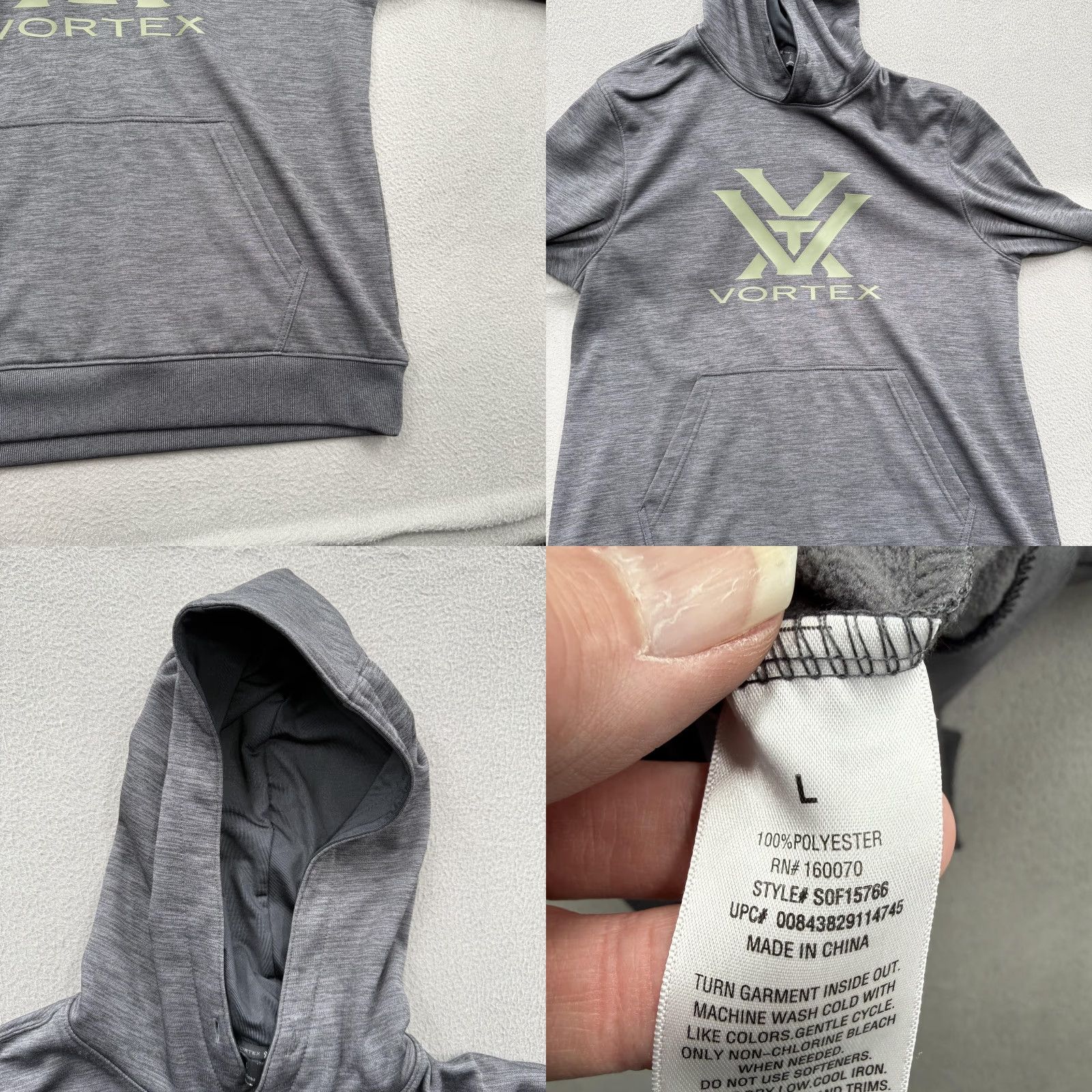 Logo 7 Vortex Hoodie Mens Large Gray Polyester Fleece Logo Pullover Sweatshirt SOF15766 Size US L / EU 52-54 / 3 - 8 Thumbnail