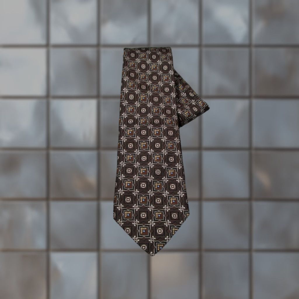 Canali Canali Neck Tie Mens One Size Brown Silk Designer Luxury Abstract Geometric Made in Italy Size ONE SIZE - 1 Thumbnail