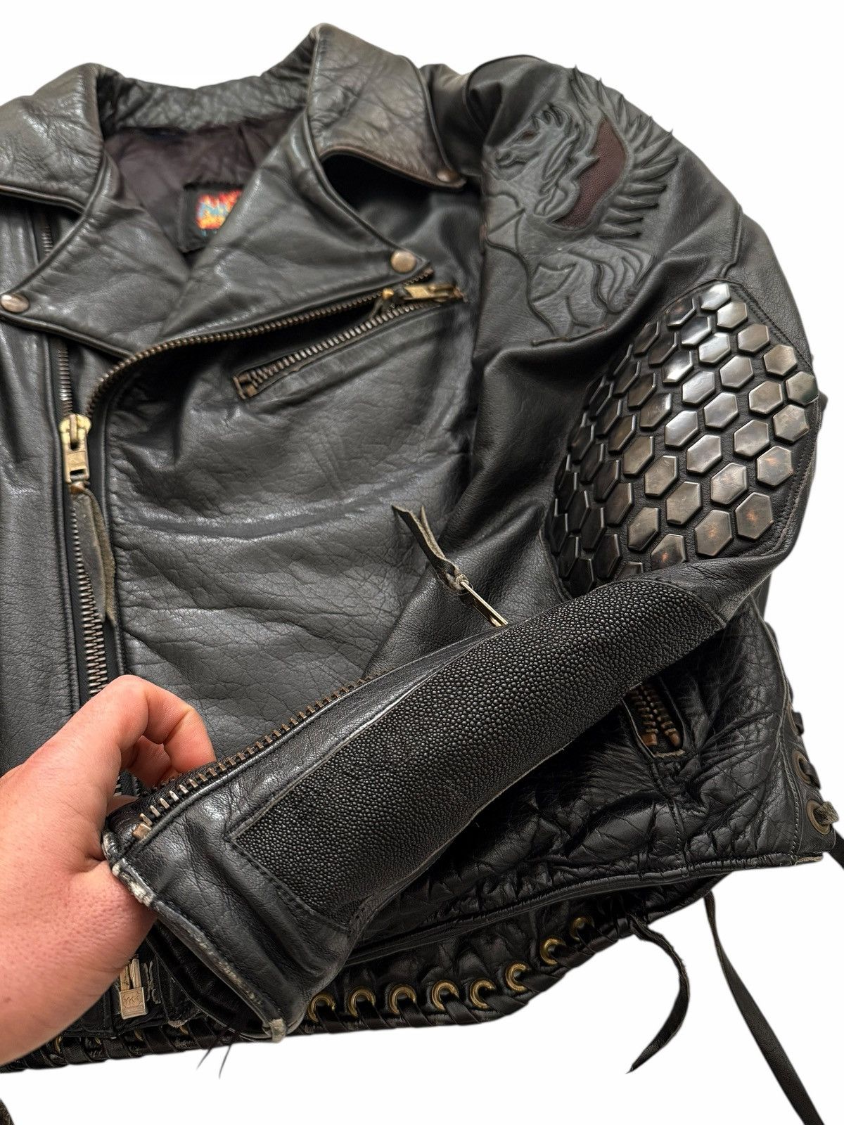 Bill Wall Leather GRAIL 1980’s Armored Brass and Stringray Oversized Leather Size US XL / EU 56 / 4 - 10 Thumbnail