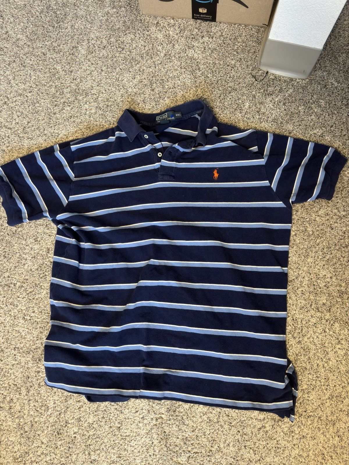 Polo Ralph Lauren Vintage Polo Ralph Lauren Blue Striped Polo Shirt Size US XXL / EU 58 / 5 - 1 Thumbnail