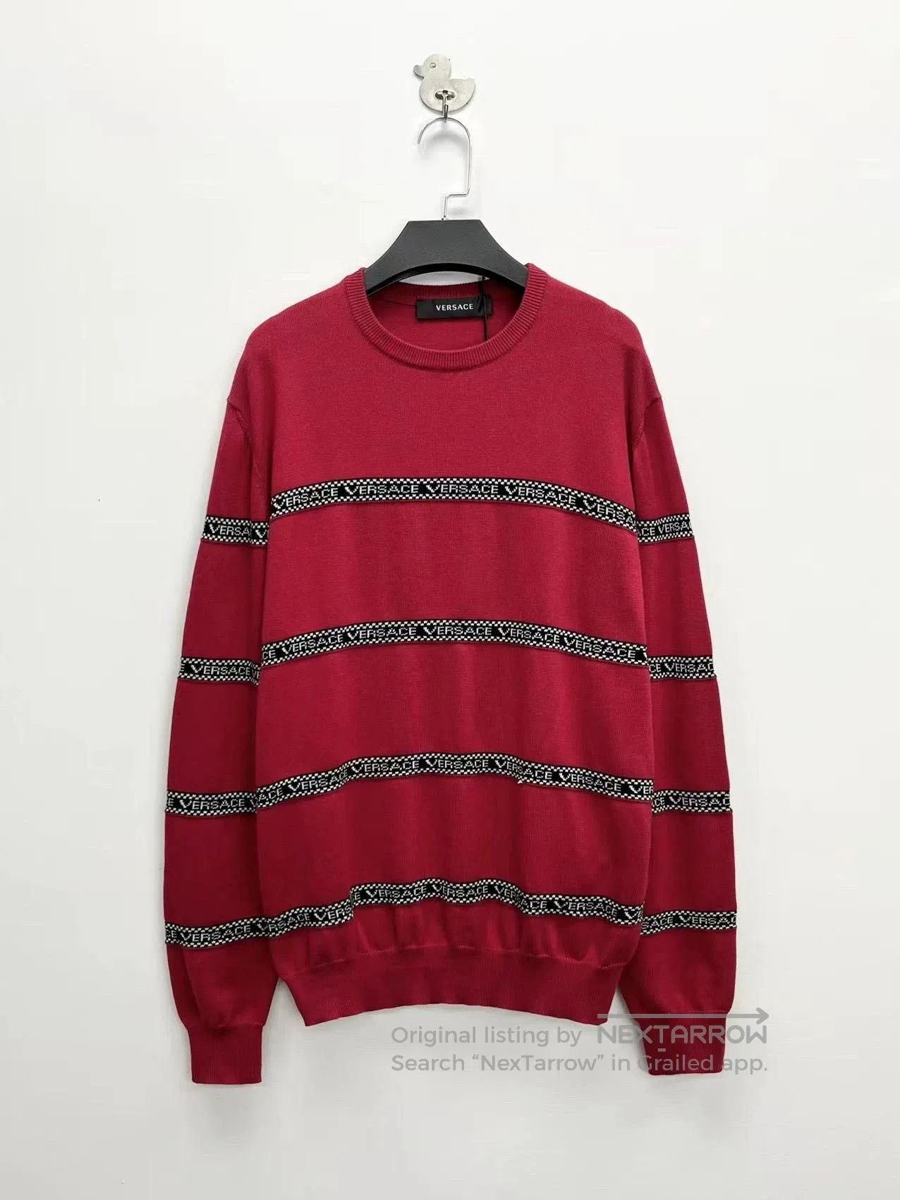 Versace versace red striped logo knit top. Size L / US 10 / IT 46 - 1 Thumbnail