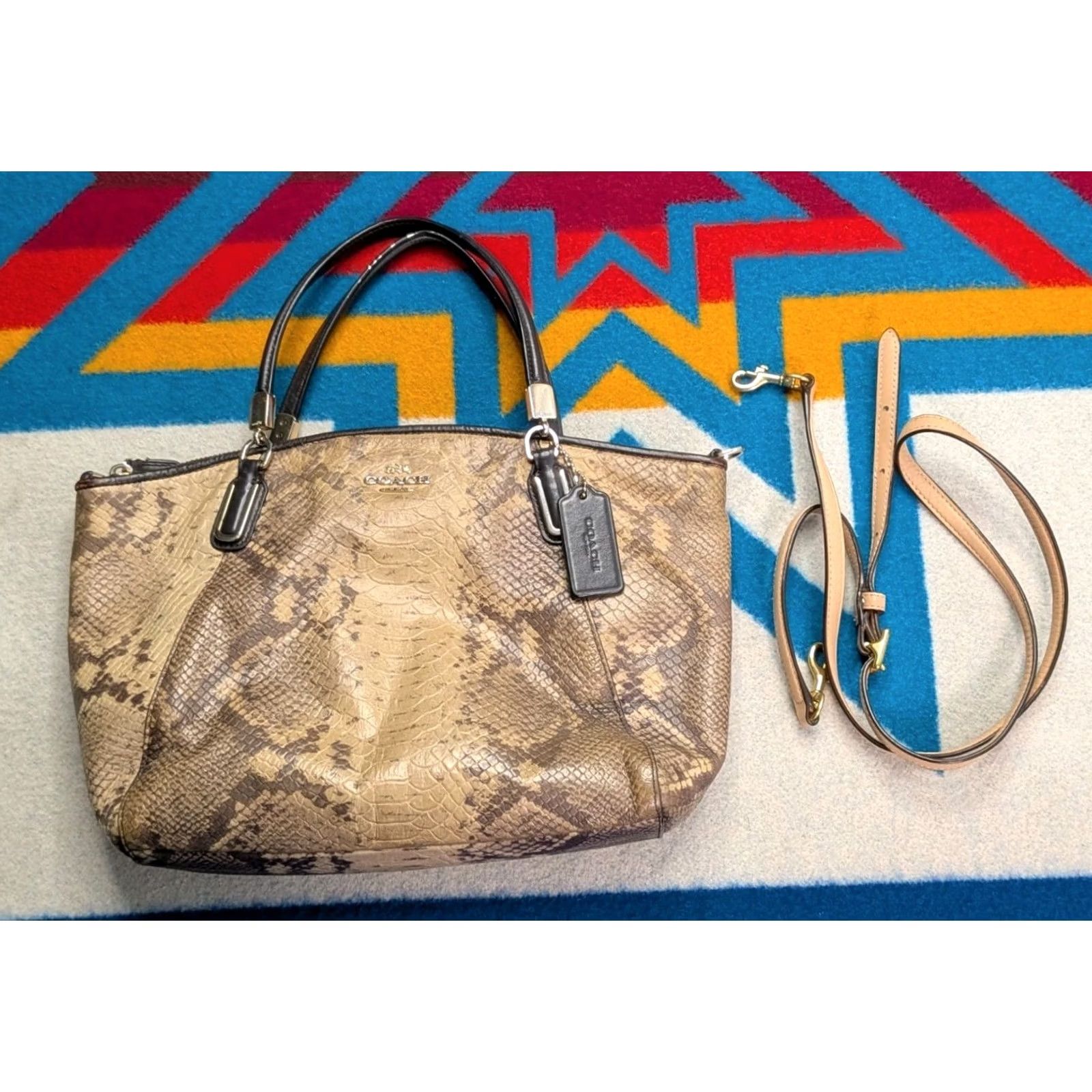 Coach Coach Shoulder Tote Hand Bag Faux Leather Python Snakeskin Embossed Purse Strap Size ONE SIZE - 2 Thumbnail