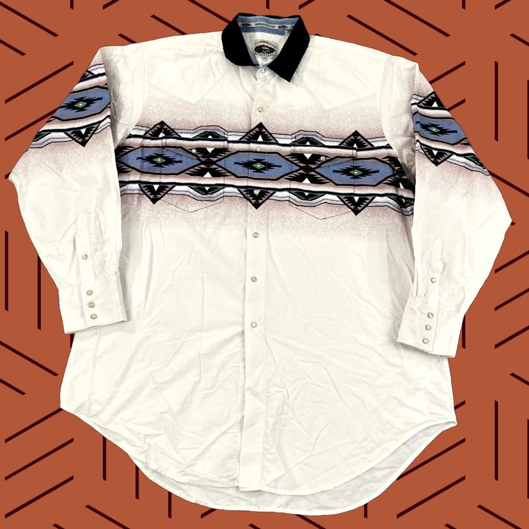 Vintage CUMBERLAND OUTFITTERS Shirt Mens 2XL XXL Southwestern Pearl Snap Up Rodeo Cowboy Size US XXL / EU 58 / 5 - 1 Thumbnail
