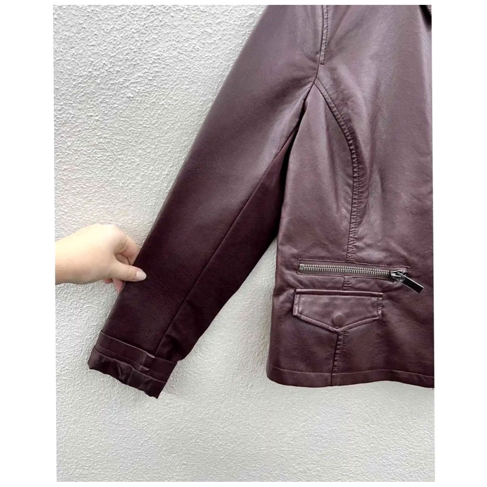Vintage Womens New York & Company Jacket Small Purple Faux Leather Asymmetrical Zip Up Jacket Size S / US 4 / IT 40 - 4 Thumbnail