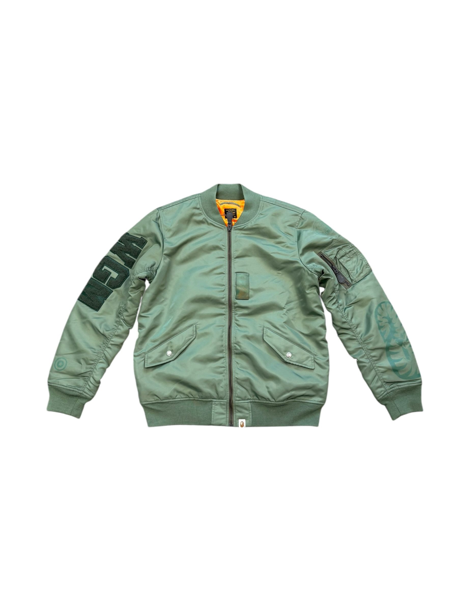 Bape BAPE Back Shark MA1 Bomber Jacket Olive Size US L / EU 52-54 / 3 - 1 Thumbnail