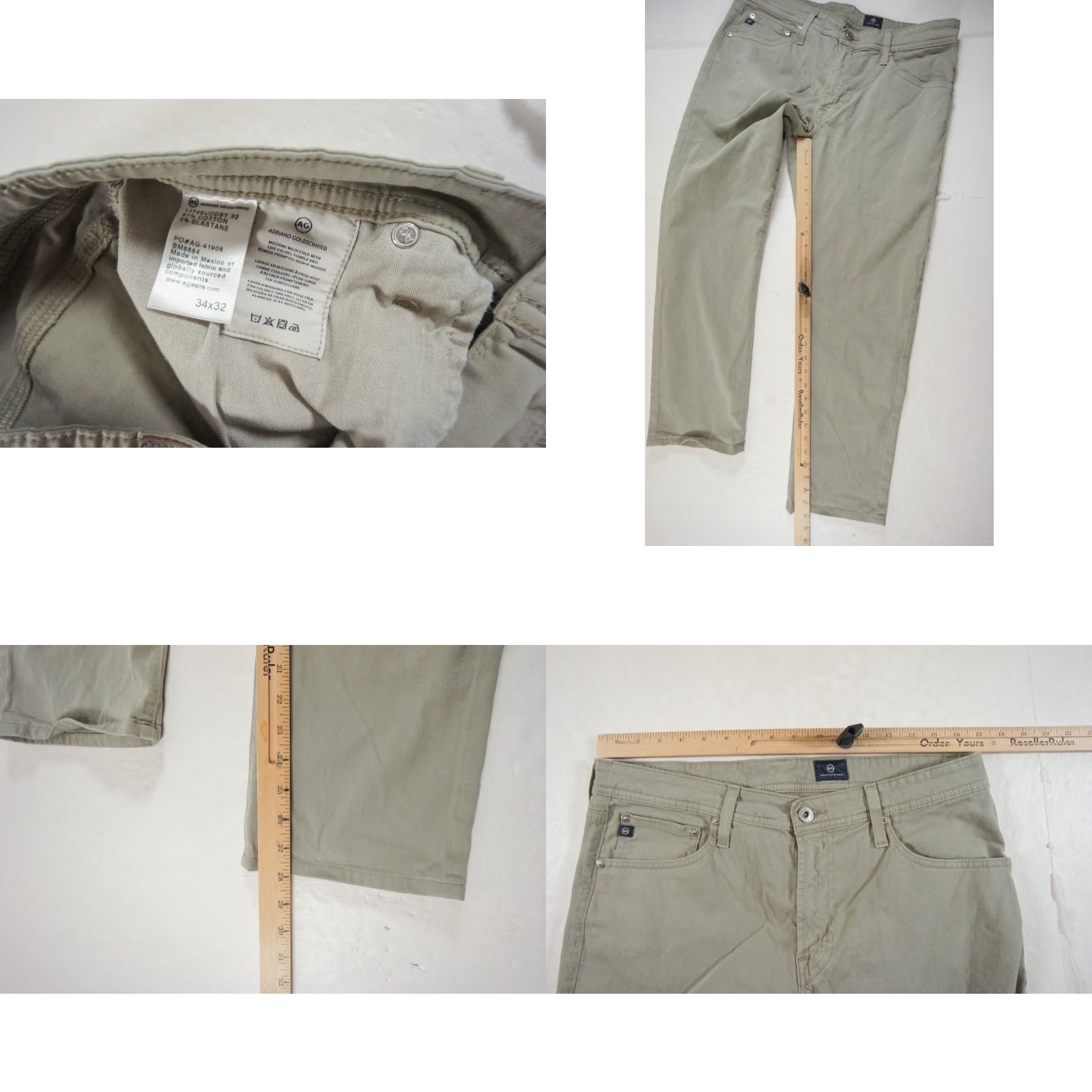 Vintage AG Adriano Goldschmied Pants Mens 34x28 Green The Protege Straight Leg Stretch Khakis Size US 34 / EU 50 - 8 Thumbnail