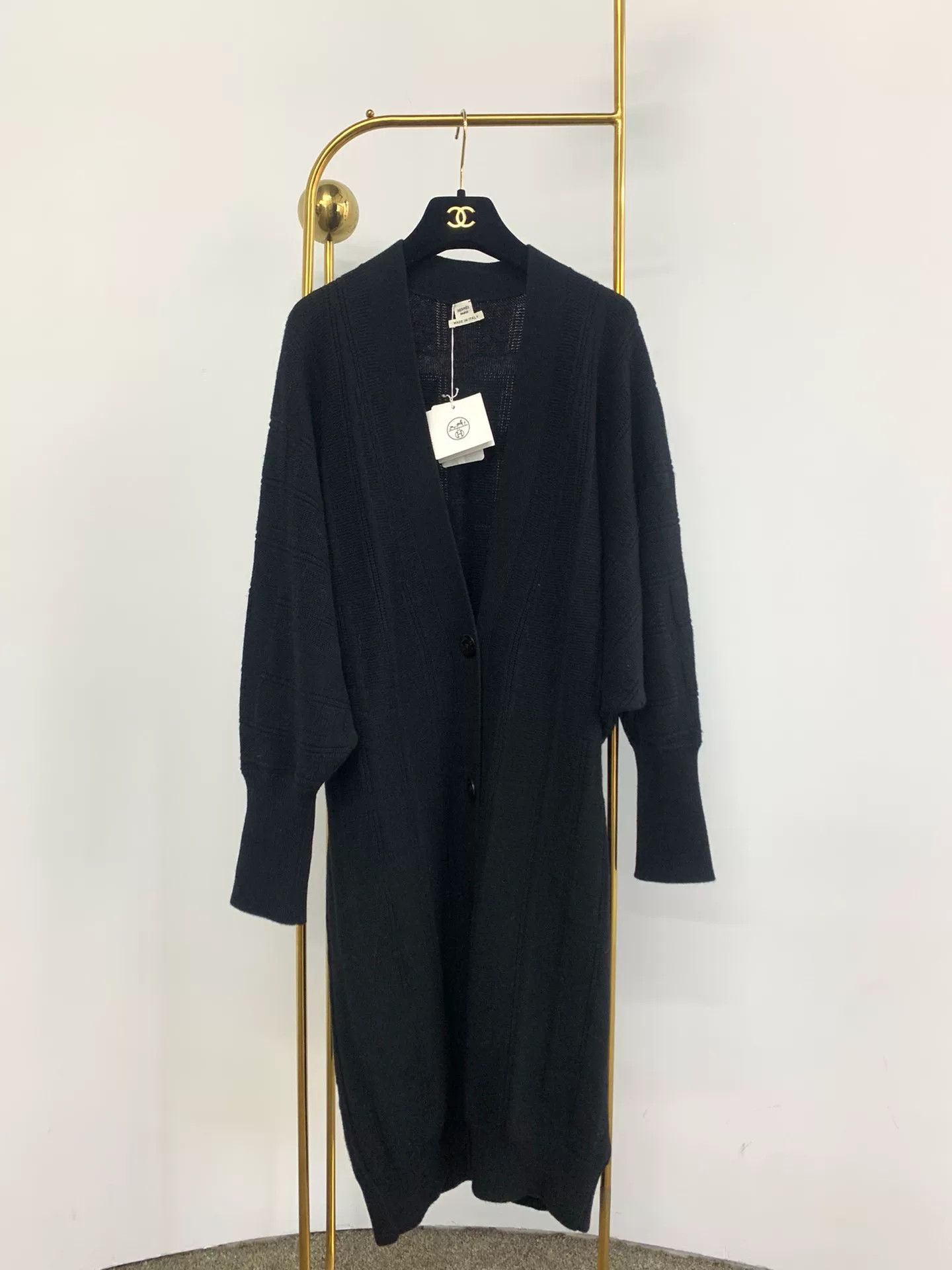 Hermes Black Wool Long Cardigan