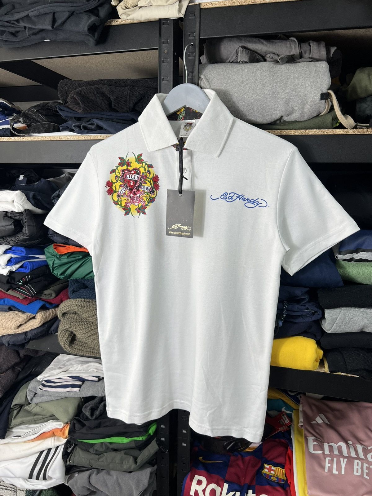 Ed Hardy Ed Hardy Skull Graphic Polo Shirt White Size L (Fits M) Size US L / EU 52-54 / 3 - 1 Thumbnail