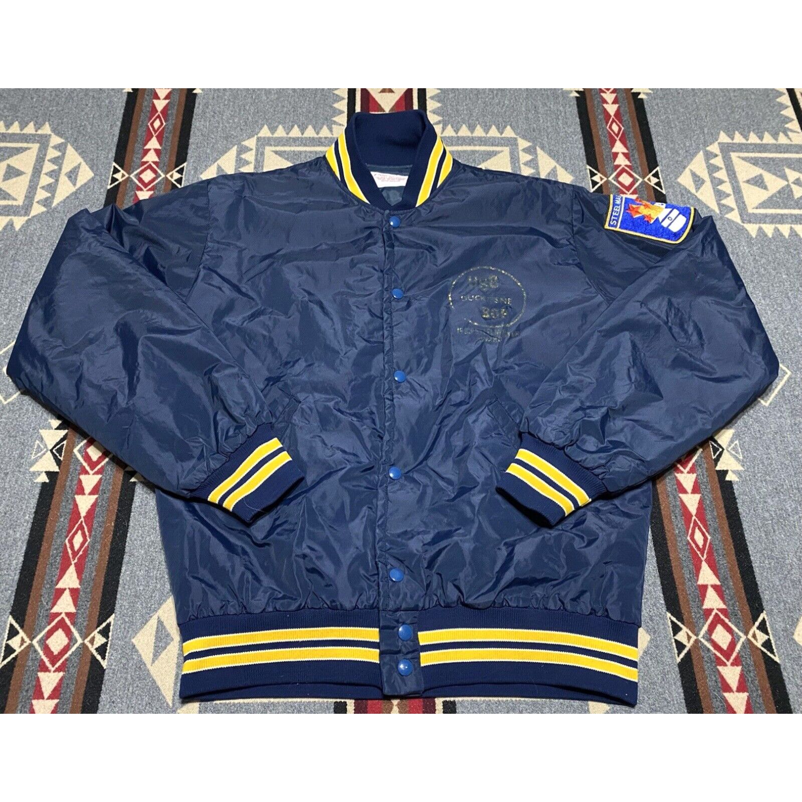 image of Vintage 1983 Steelmaster Award Union Uss Duquesne Bop Jacket Lined Pro Knit Size M VTG Br in White