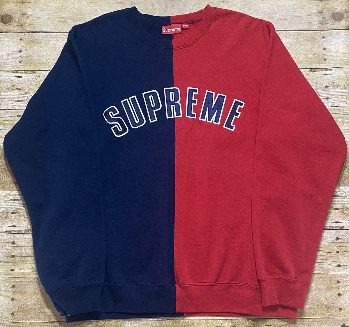 image of Supreme Split Crewneck Sweatshirt in Navy, Men's (Size XL)