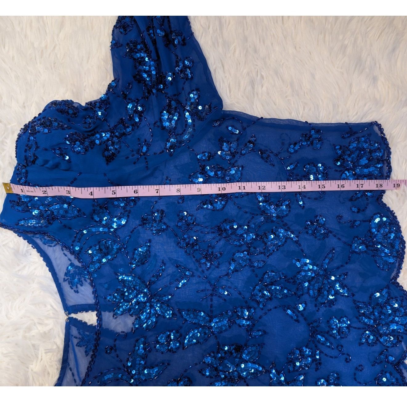 Vintage Vintage 80s Blue Sequin Beaded Silk Sheer Crop Top Floral Size S / US 4 / IT 40 - 5 Thumbnail