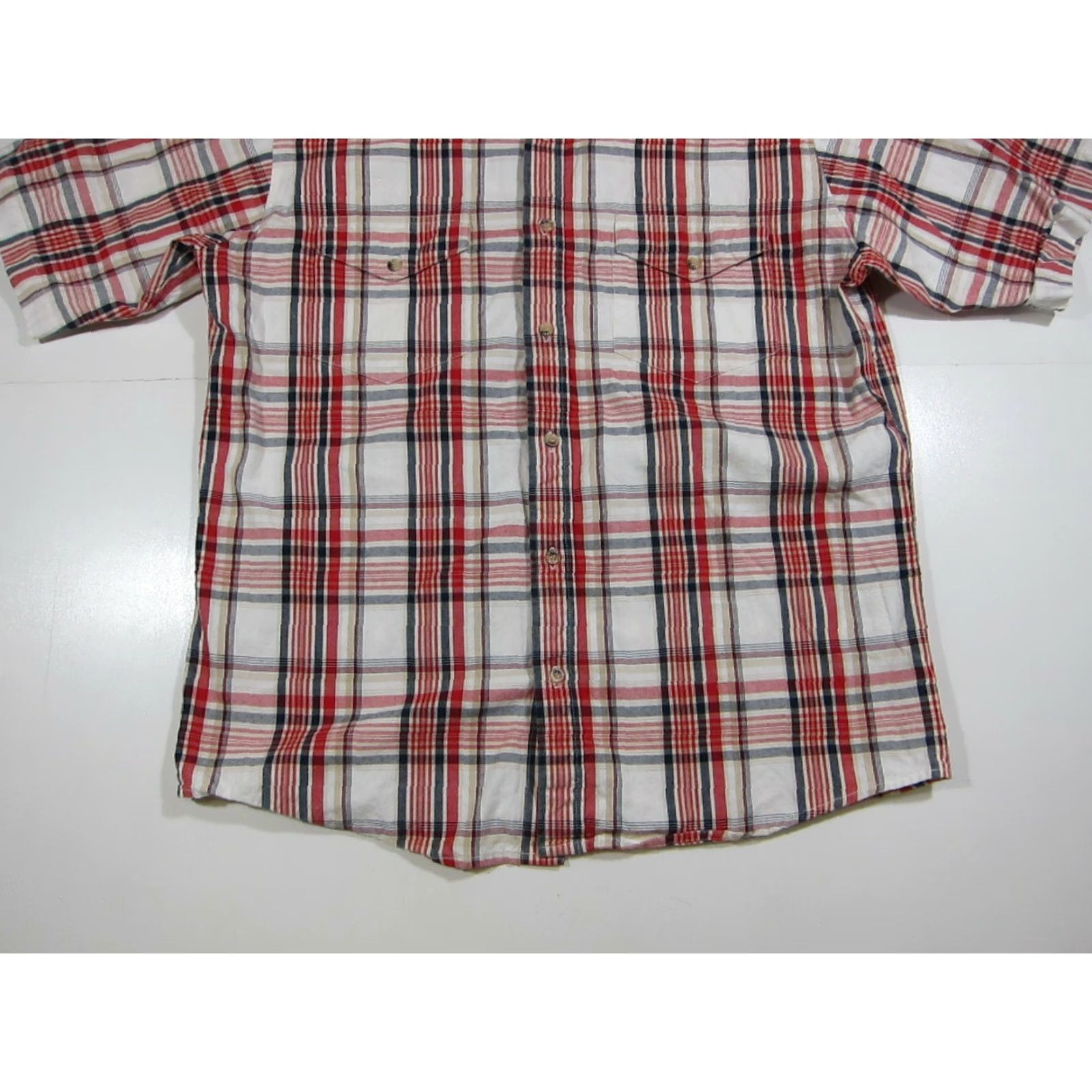 Vintage Steer West Shirt Plaid Short Sleeve Button Up 100% Cotton Red White Blue Large Mens Size US L / EU 52-54 / 3 - 6 Thumbnail