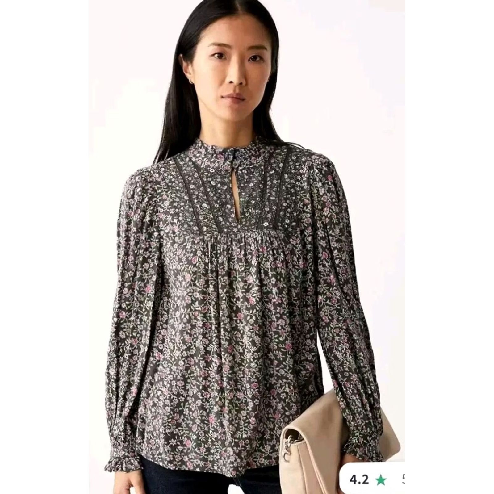 Marks & Spencer Marks & Spencer Collection Blouse Women's Size 10 Floral Printed Multicolor Round Neck Long Sleeve Casual Shirt Size L / US 10 / IT 46 - 3 Thumbnail
