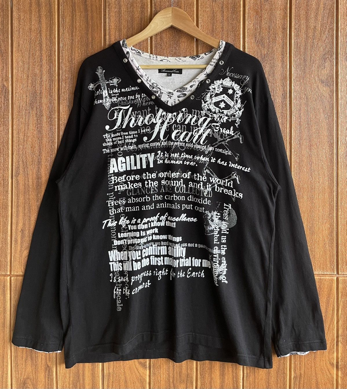 Beauty Beast Vintage’90s🔥BEAUMONT🔥Humor V Neck Long Sleeve Tee Size US L / EU 52-54 / 3 - 1 Thumbnail