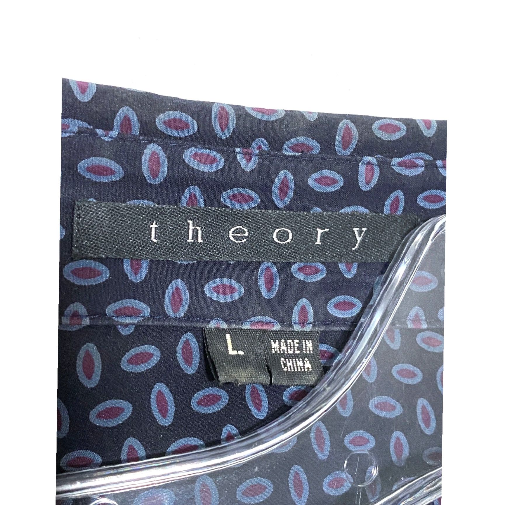 Theory Theory Toby Silk Geometric Button Dress Shirt Mens L Stretch Professional Career Size 42R - 5 Thumbnail