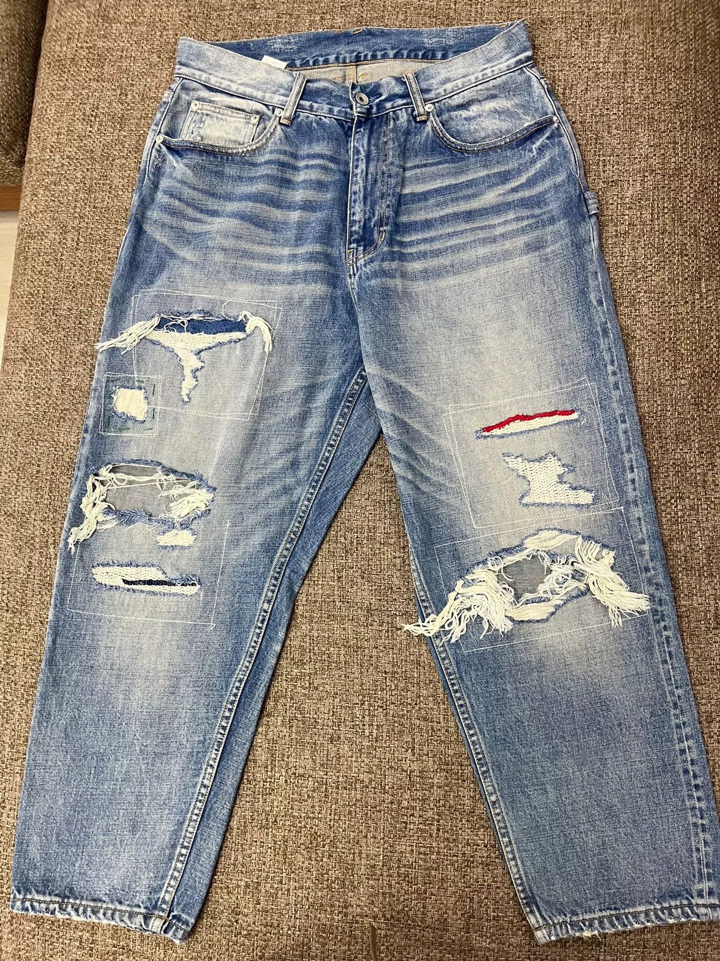 Madness Red Line Distressed Denim Pants Size US 34 / EU 50 - 1 Thumbnail