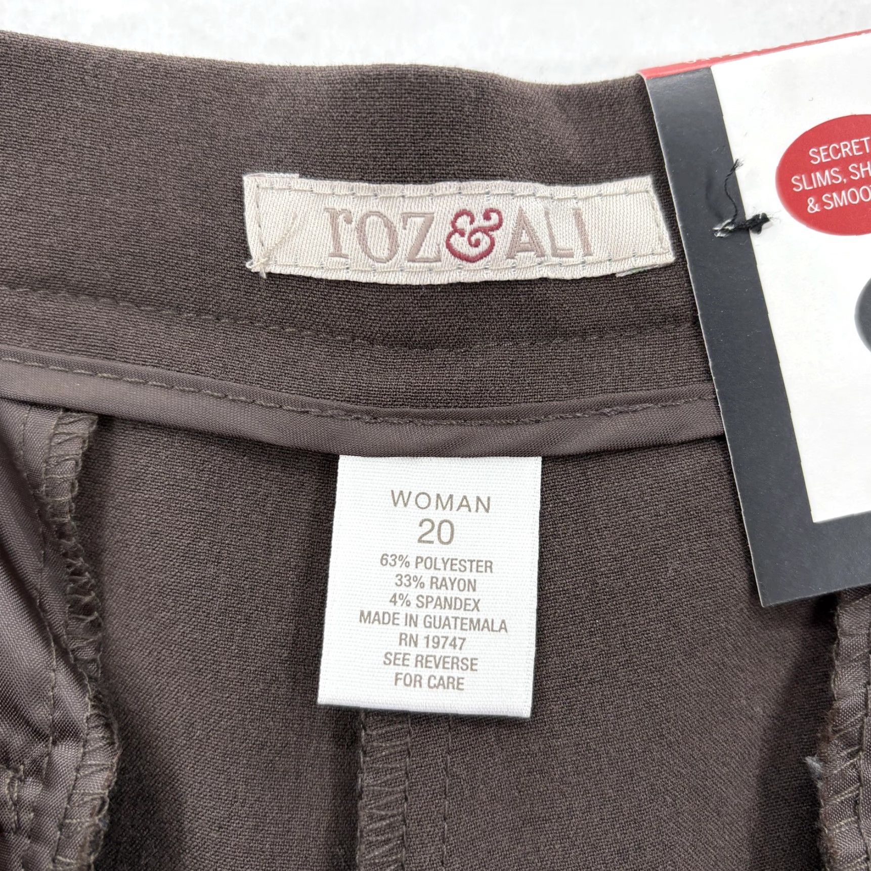 Vintage Roz & Ali Pants Womens 20 Brown Secret Agent Tummy Control Straight Leg Career Size 42" / US 20 - 4 Thumbnail