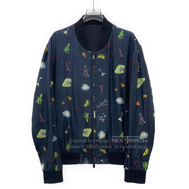 Fendi Fendi Navy Blue Cartoon Pattern Printed Silk Collar Zipper Size US M / EU 48-50 / 2 - 1 Thumbnail