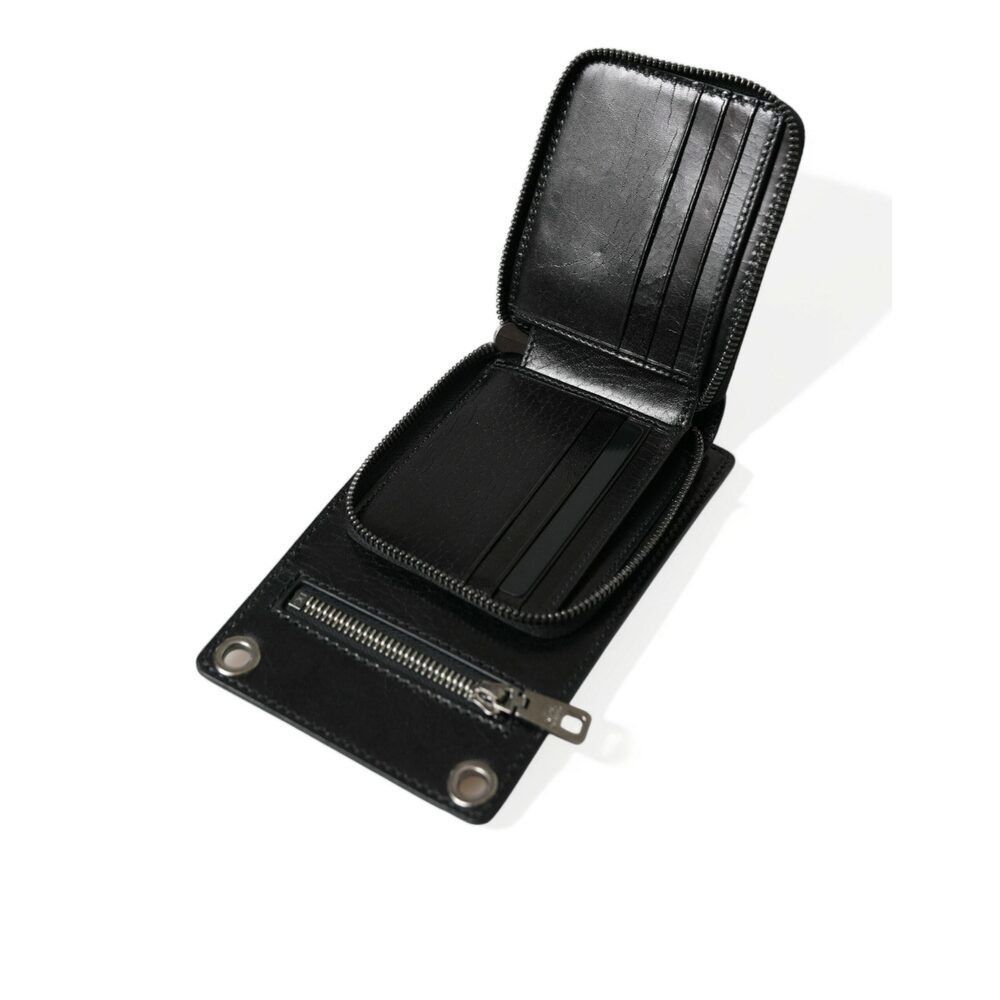Dolce & Gabbana Dolce & Gabbana Black Calf Leather Zip Logo Shoulder Neck St Size ONE SIZE - 4 Thumbnail