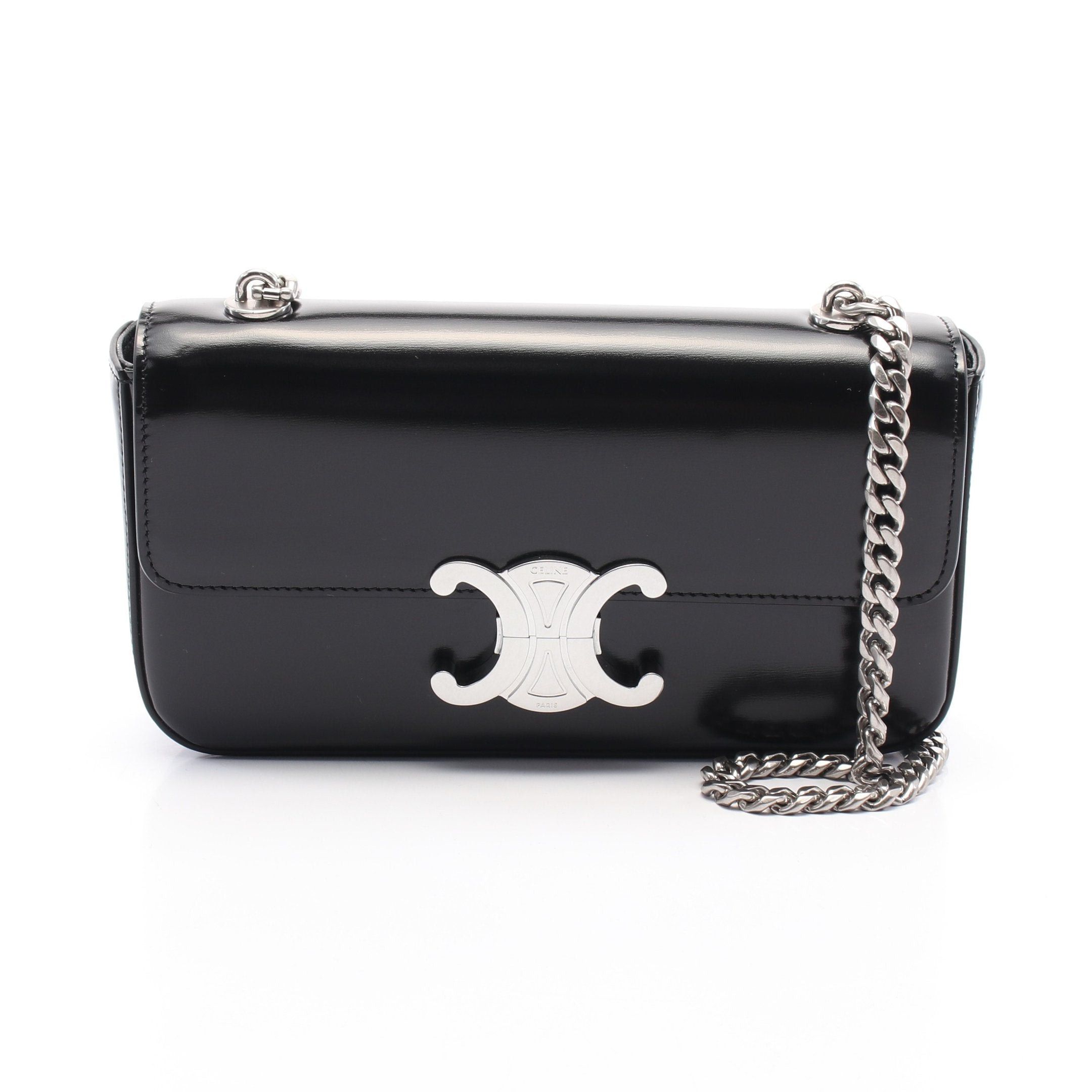 Celine Claude Chain Shoulder Bag Leather Black