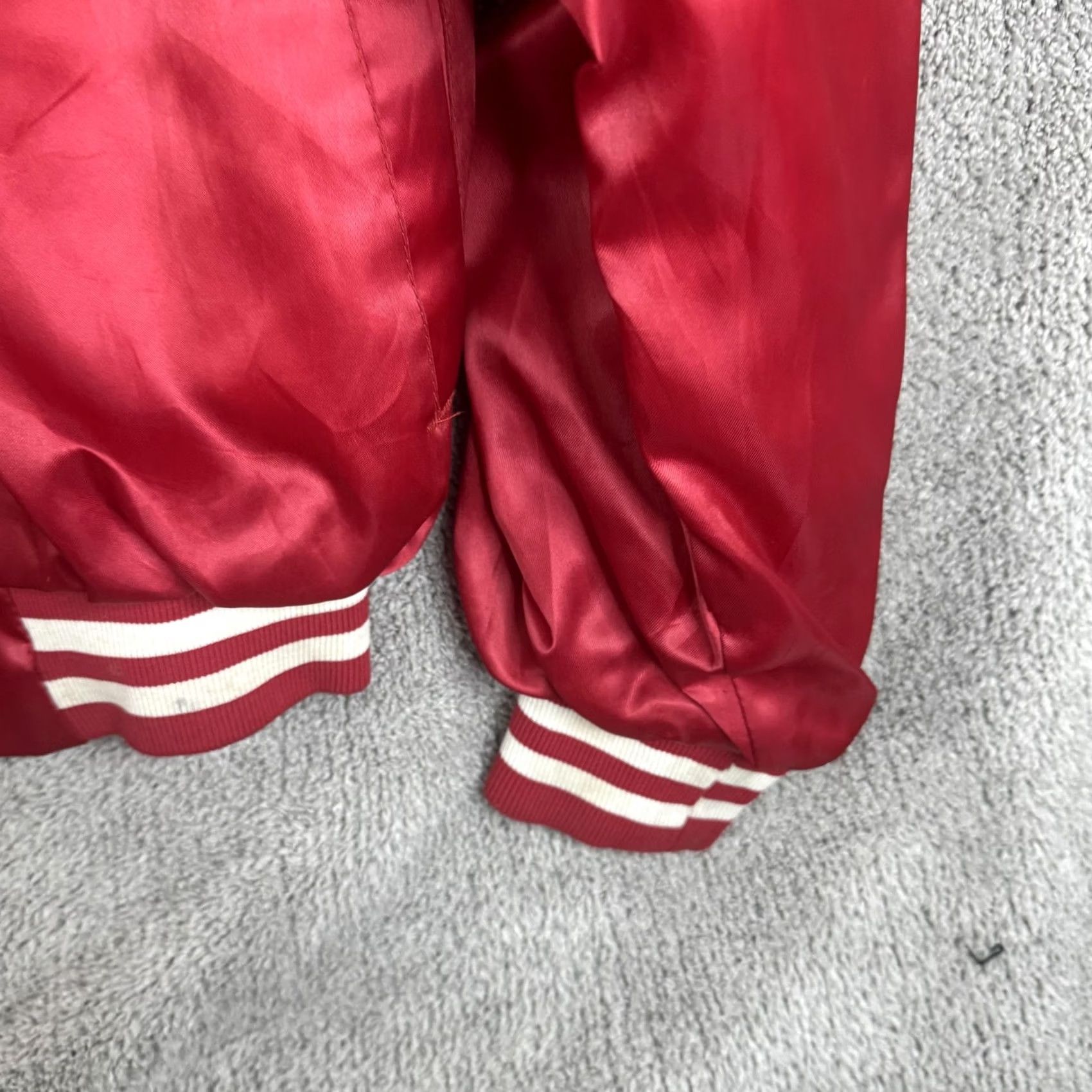Logo 7 VINTAGE WestArk Jacket Mens XL Red Satin Varsity Snap Logo Shimadzu USA Embroidered Back Patch Button Lined Pockets Casual Workwear Sports Size US XL / EU 56 / 4 - 3 Thumbnail