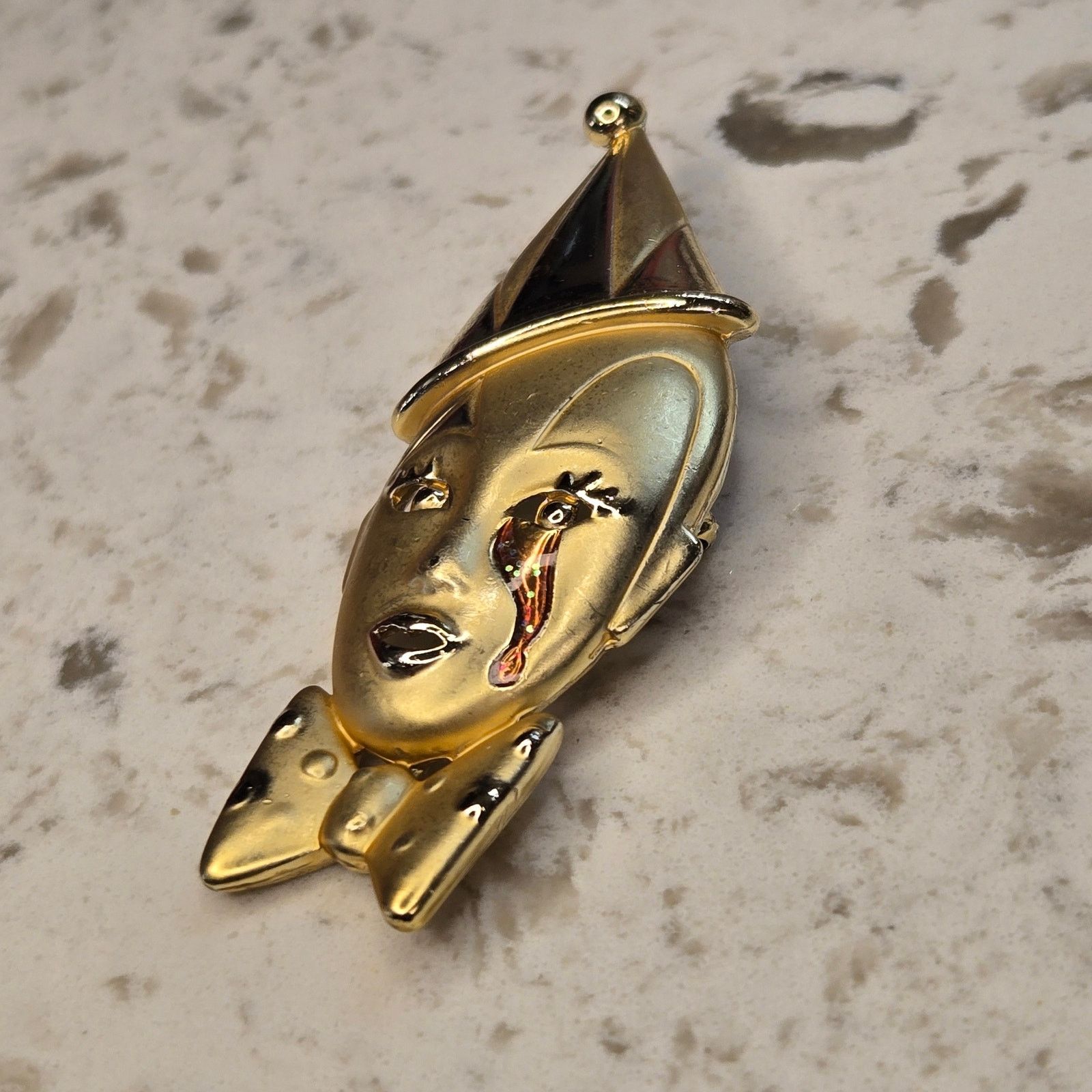 Vintage Vintage 1980s Pierrot Sad Clown Brooch, Art Deco Revival Size ONE SIZE - 10 Thumbnail