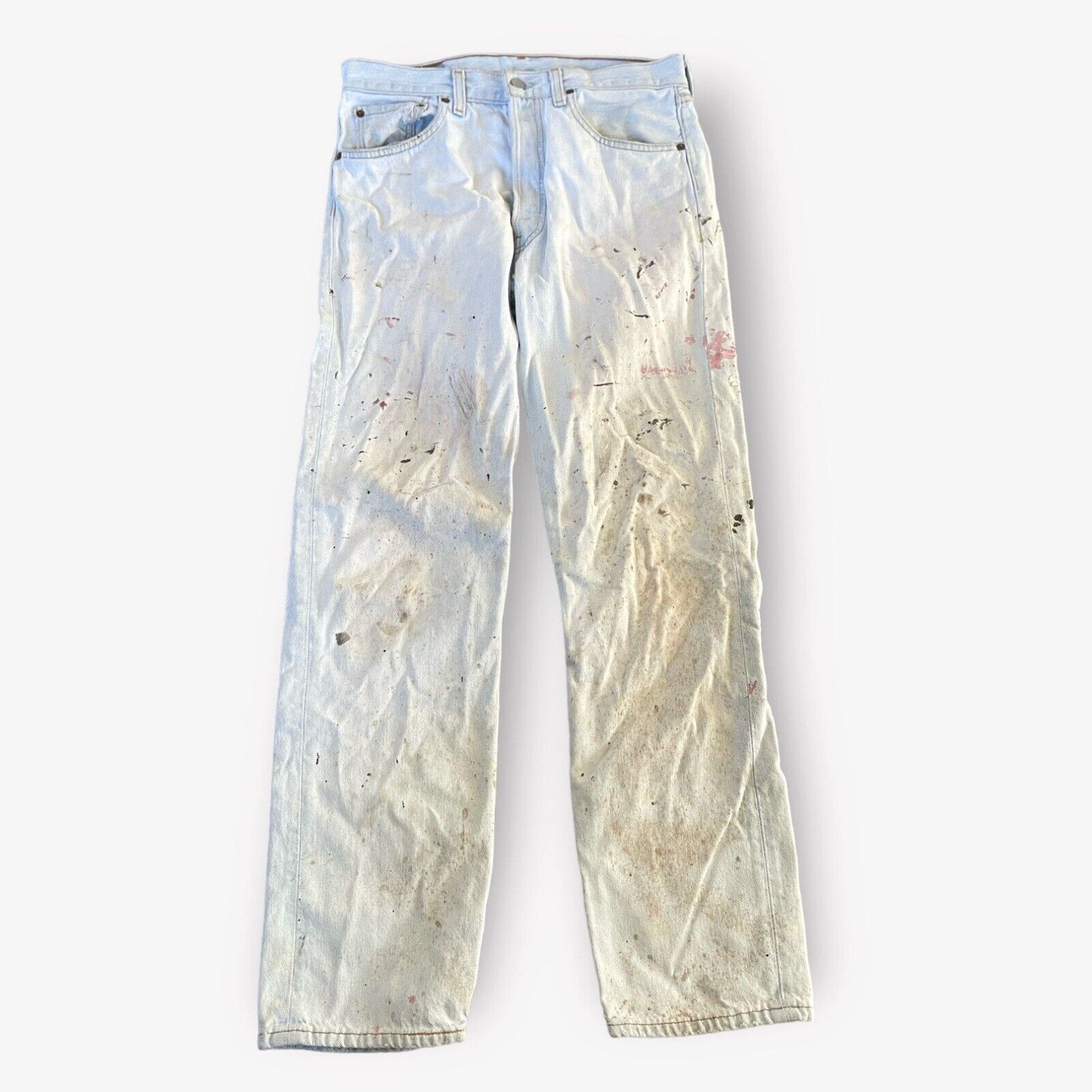 image of Vintage 90's Levis 501 Jeans Size 33X32 Distressed Light Wash Paint Marks in White, Men's