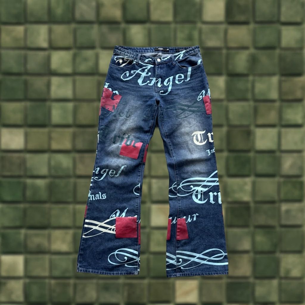 Jaded London VINTAGE Jaded London Angel Printed Flared Bootcut Low Rise Jeans Pants Size 30 S Denim Blue Men's Jeans 90s Streetwear Size US 30 / EU 46 - 1 Thumbnail